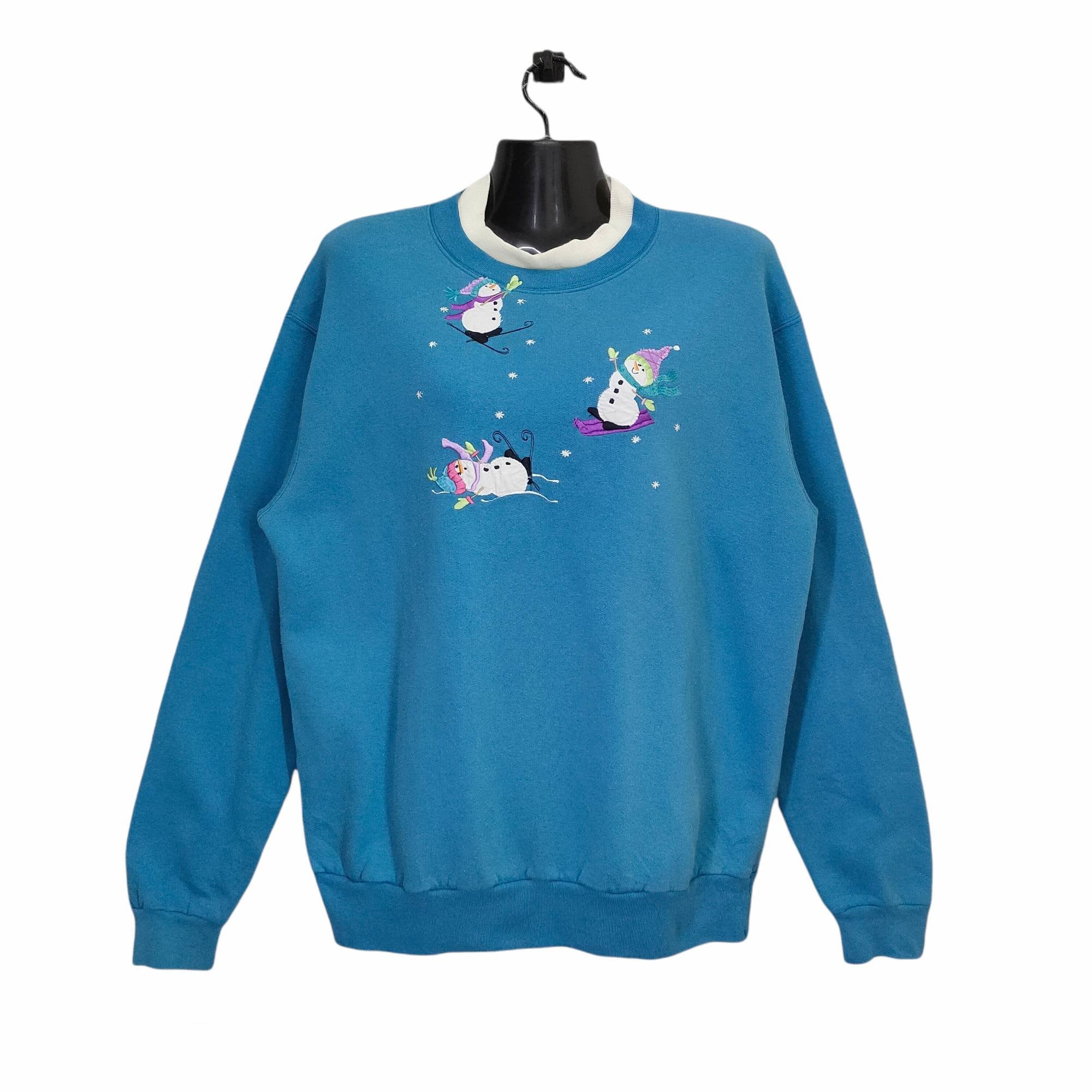 Y2K Snowman Skiing Sweatshirt Let It Snow Winter Jumper Vintage Style Christmas Present Crewneck Sweater Teal Color Women39s L Sweatshirt – Fan Favorite · Top Pick For Any Outfit
