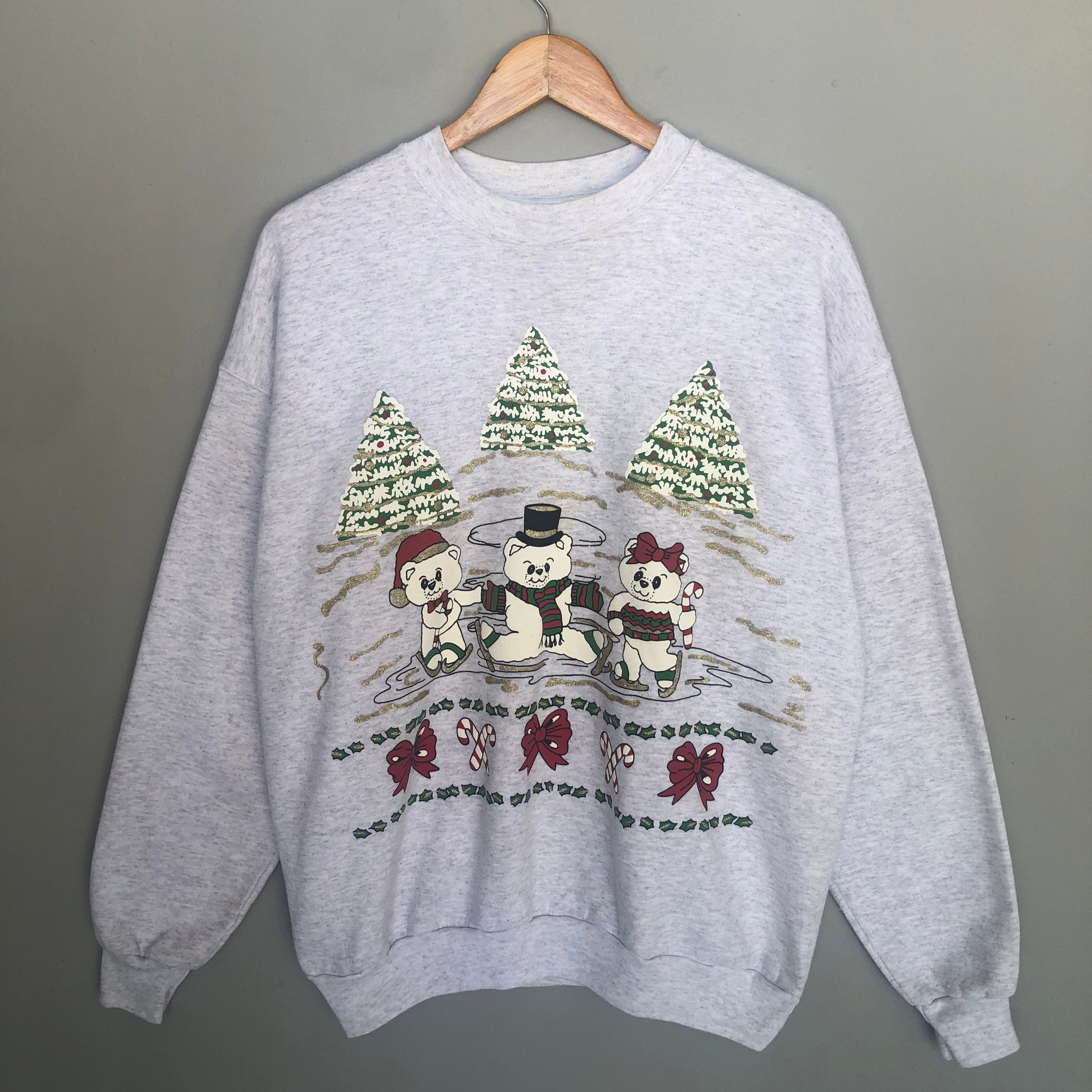 Vintage 90s Hanes Tag Christmas Design Print Logo Sweatshirt Crewneck Colour Light Grey Size Large Sweatshirt – Feel-Good Design · Trending Graphic Apparel