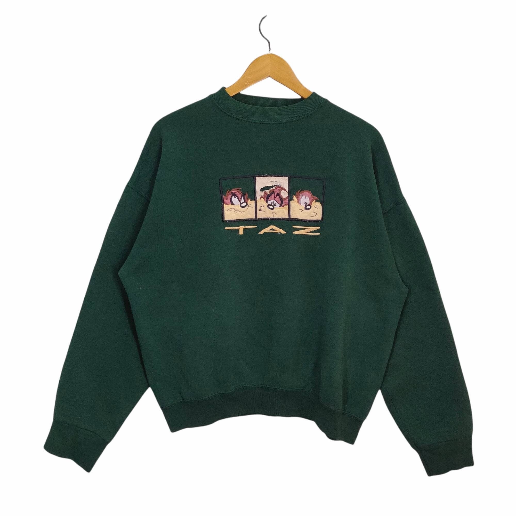 90s Taz Looney Tunes Crewneck Sweatshirt Vintage Taz mania Sweater Jumper Pullover Embroidery Green Womens Size XL Sweatshirt – Warm & Stylish · Must-Have Style