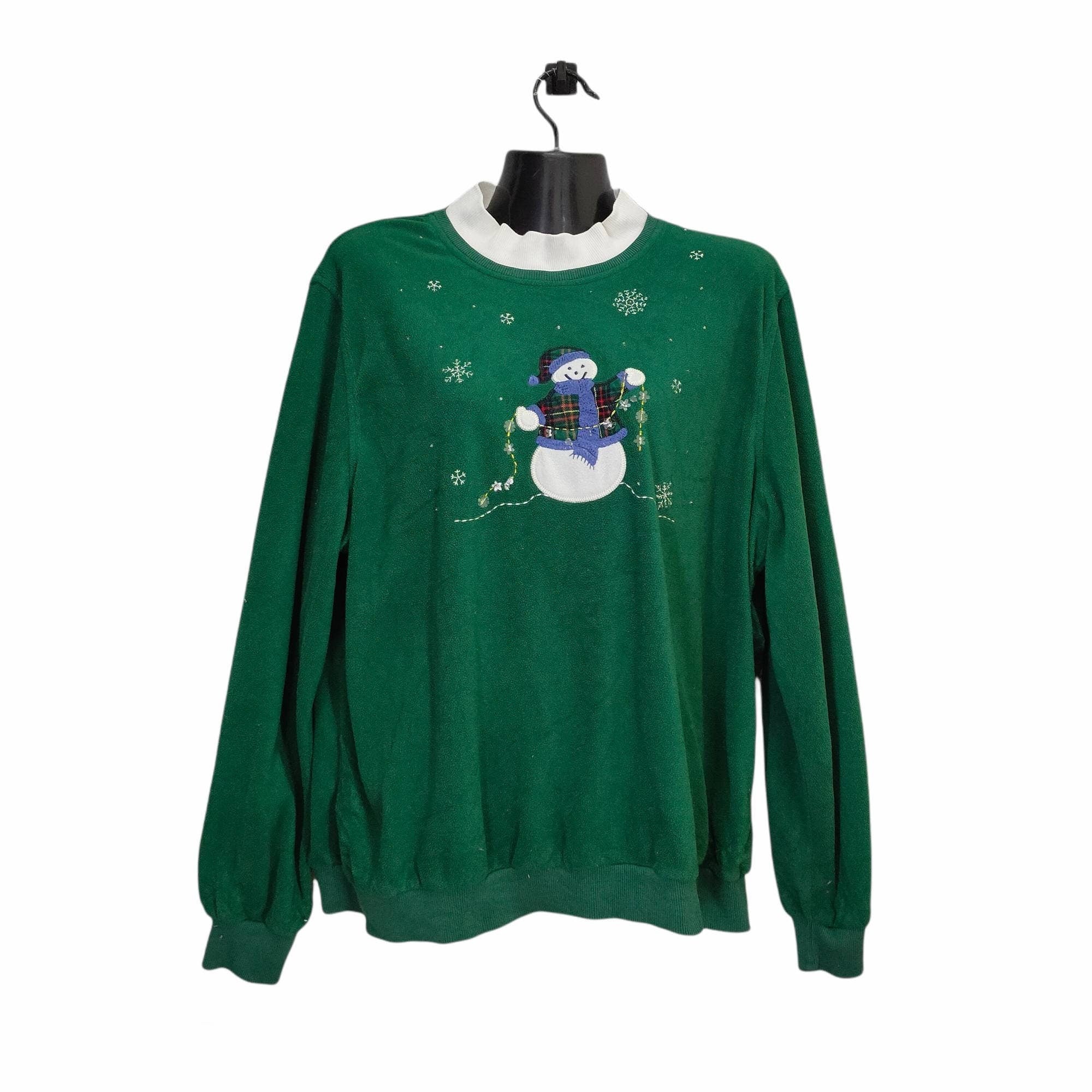 Y2K Snowman Sweatshirt Let It Snow Winter Sweatshirt Large Vintage Style Christmas Present Fleece Crewneck Green Unisex L Sweatshirt – Easygoing Wear · Perfect For Daily Wear