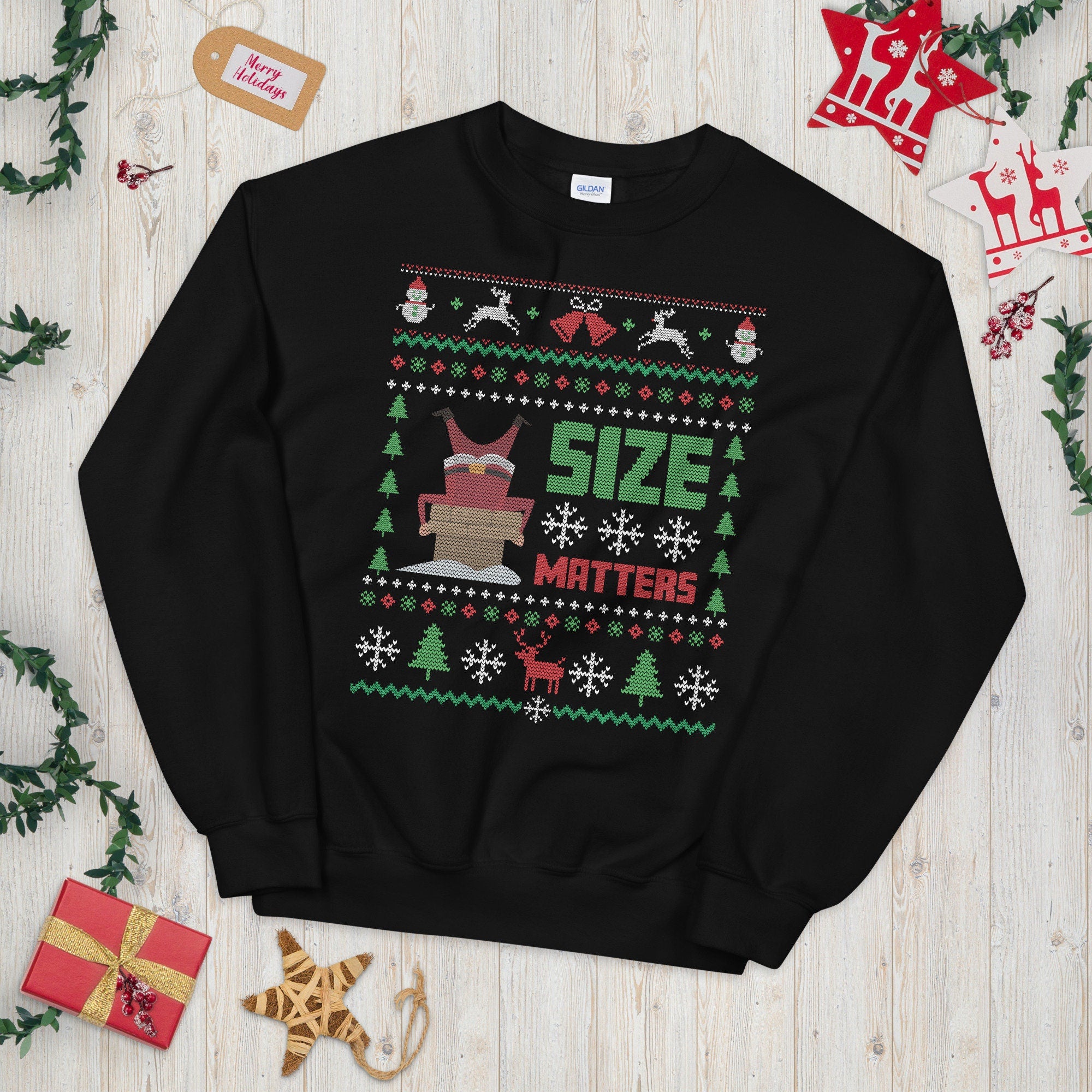 Size Matter Funny Santa Claus Ugly Christmas Sweater Graphic Tee – Bold Style · Perfect For Daily Wear