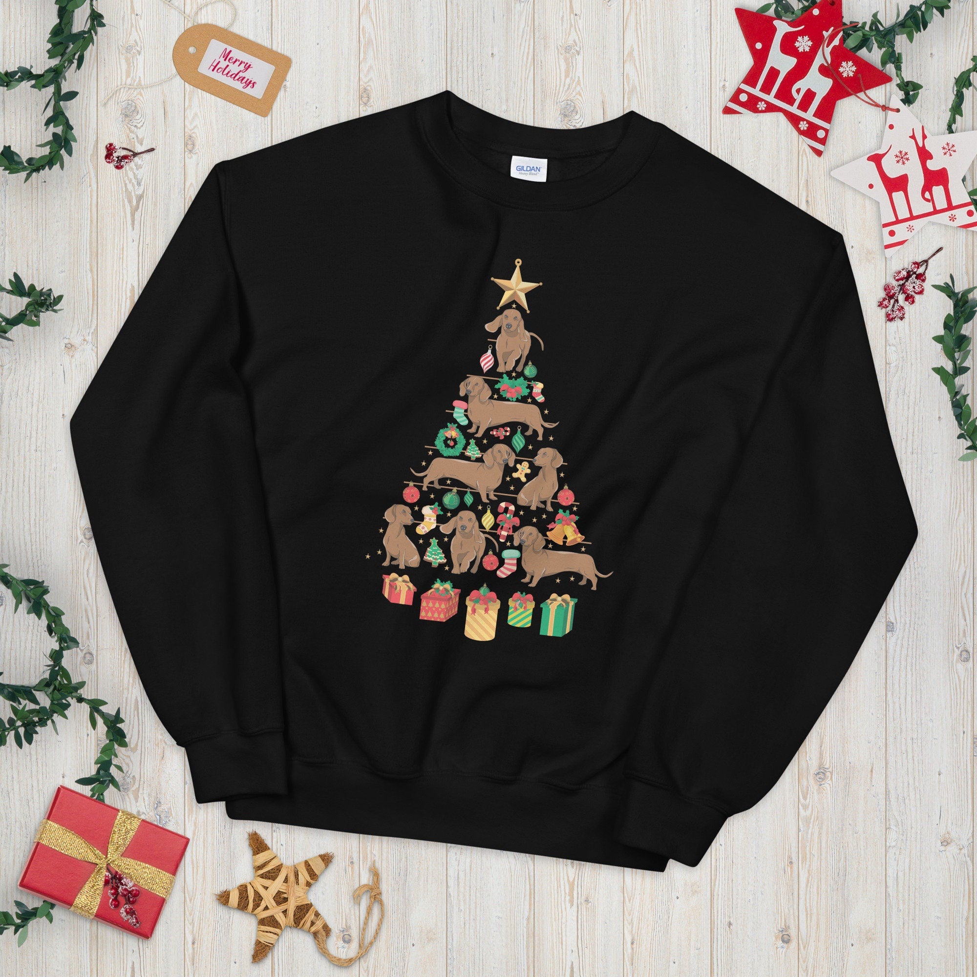 Dog Owner Festive Cute Dachshund Xmas Tree Dachshund Sweatshirt Sweatshirt – Fan Favorite · Great Gift For Fans
