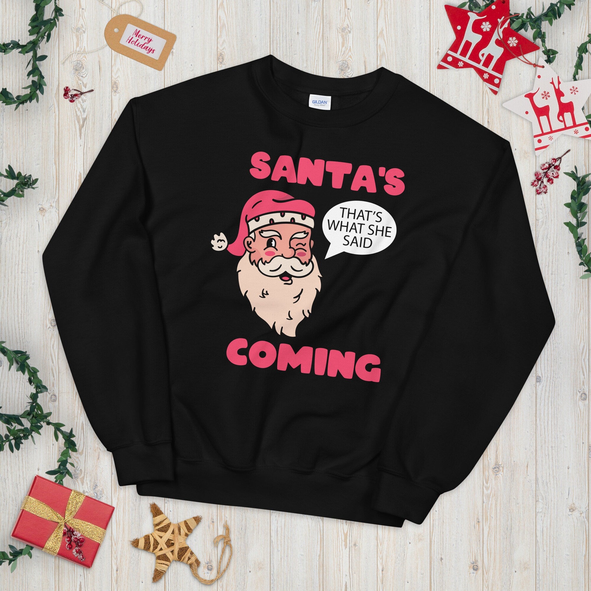 Santa39s Coming Funny Xmas Christmas Sweatshirt Sweatshirt – Cozy Vibes · Great Gift For Fans