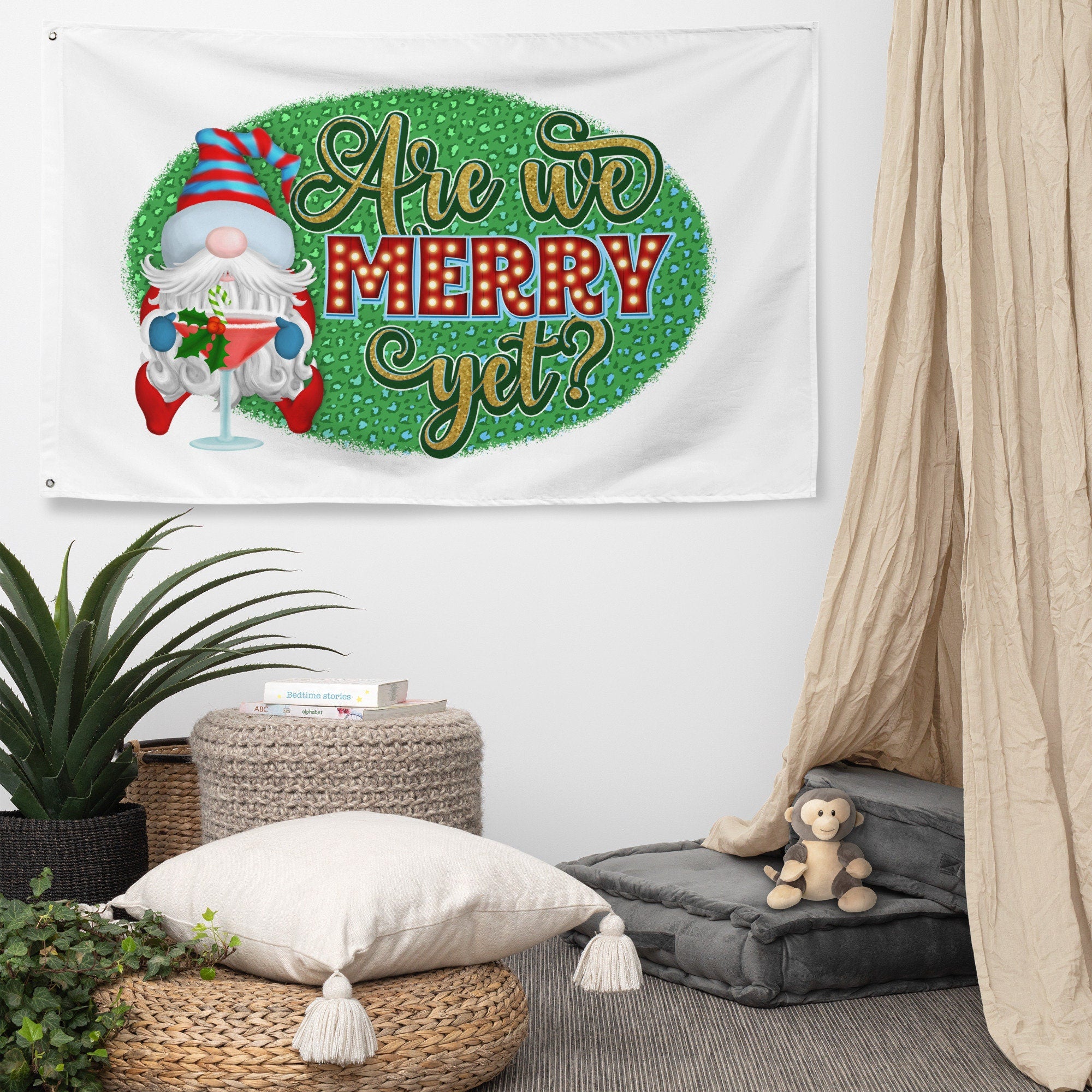 Are We Merry Yet Christmas Gnome Martini Holiday Flag Graphic Tee – Aesthetic Look · Top Pick For Any Outfit