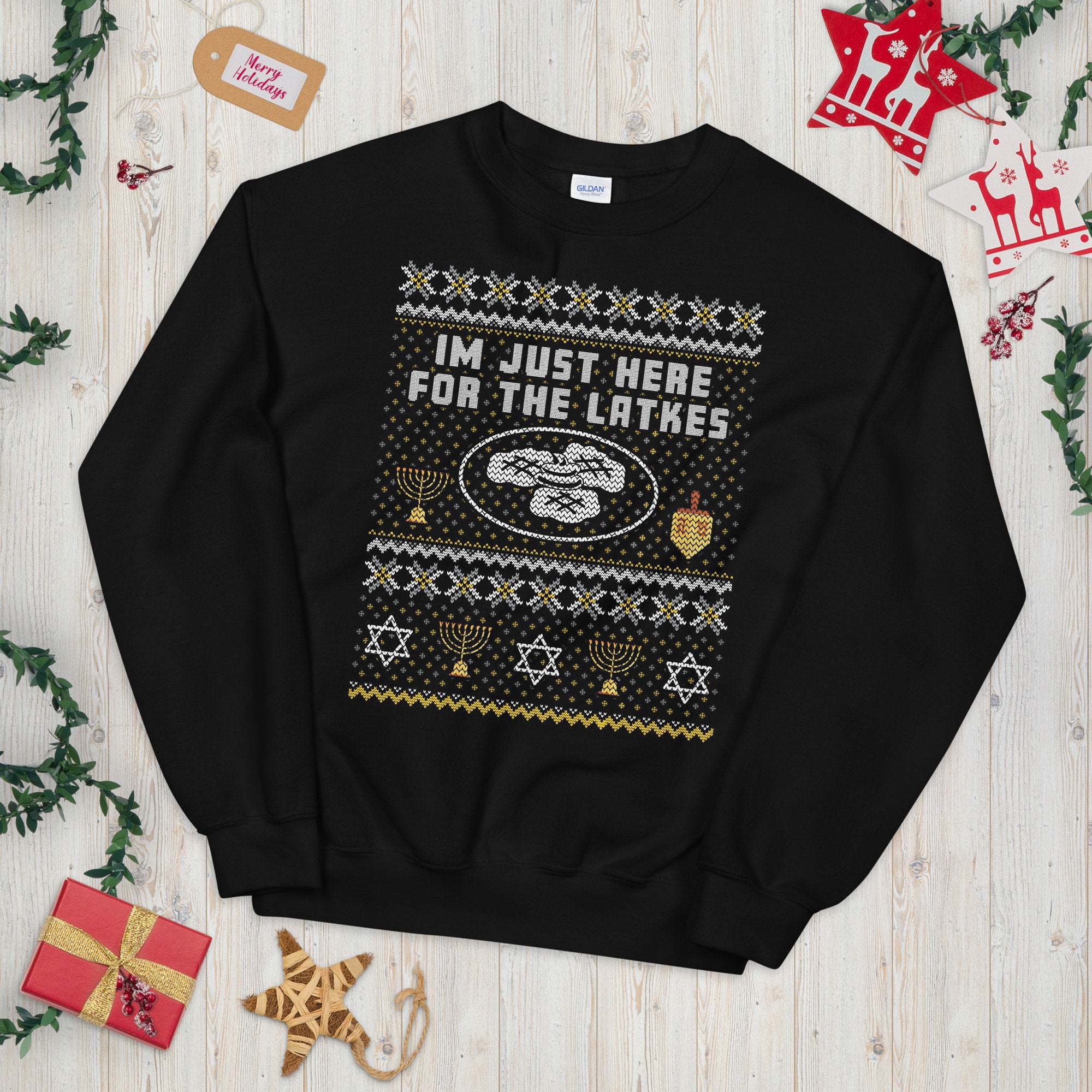 Here for the Latkes Holiday Festive Sweatshirt Sweatshirt – Soft Feel · Top Pick For Any Outfit