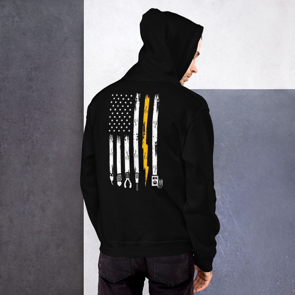 Electrician US Flag Sweater Tools for Electricians Back Unisex Hoodie Hoodie – Fan Favorite · High-Quality Print