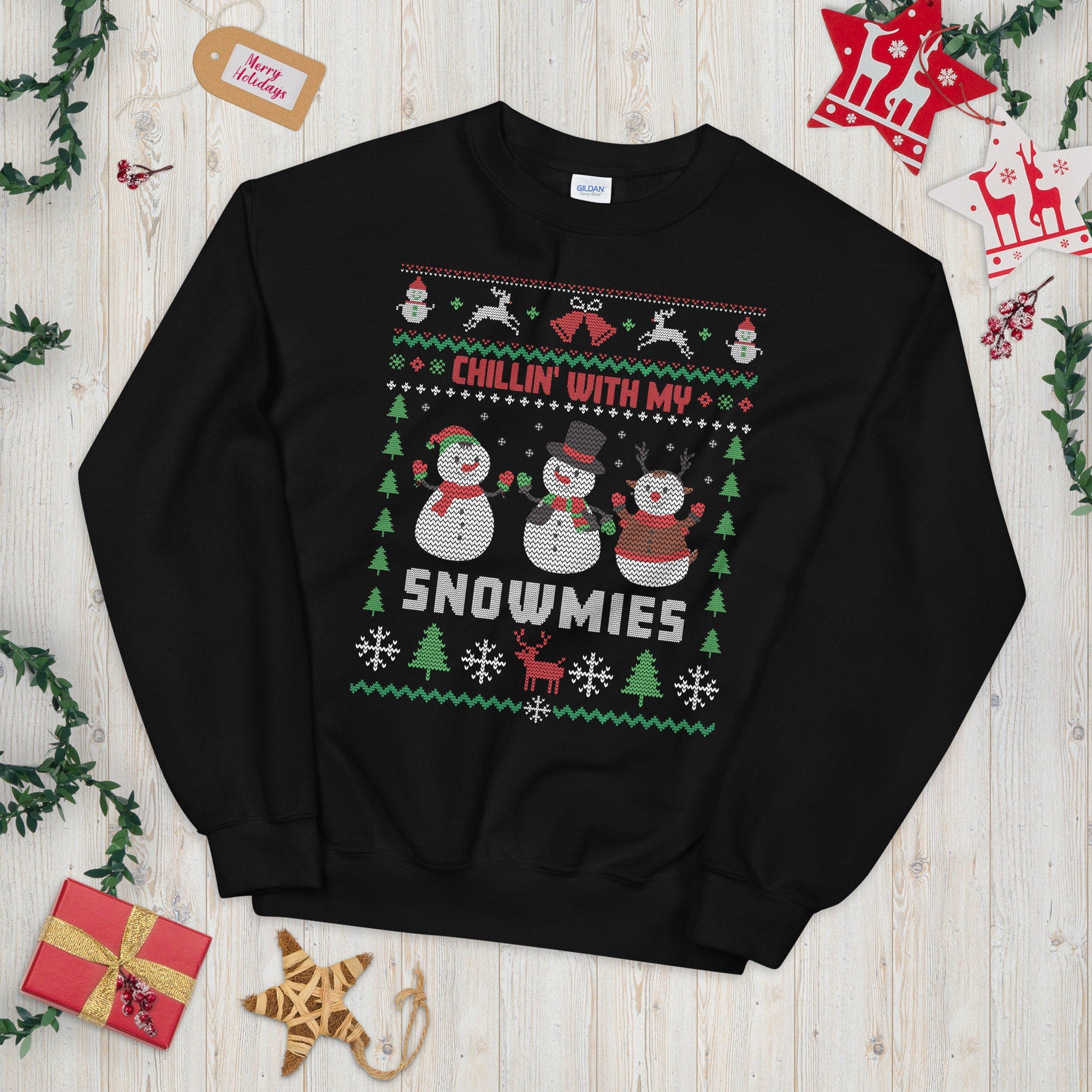 Chillin39 with my Snowmies Ugly Christmas Sweater Graphic Tee – Soft Feel · Great Gift For Fans