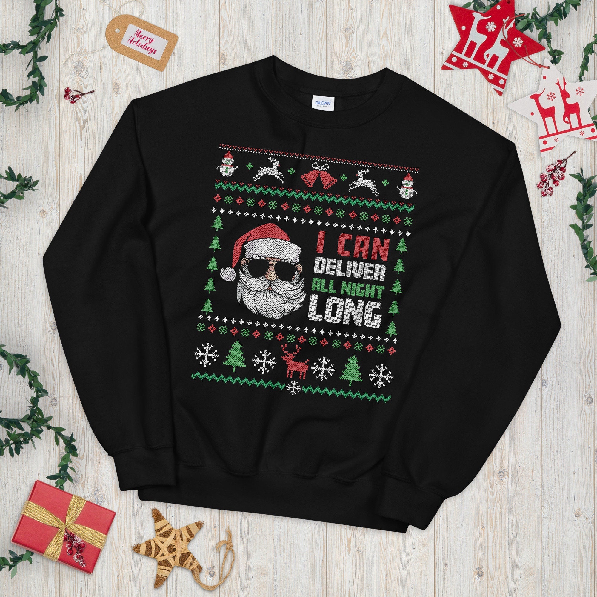 Cool Santa can Deliver All Night Long Ugly Christmas Sweater Graphic Tee – Easygoing Wear · Perfect For Daily Wear