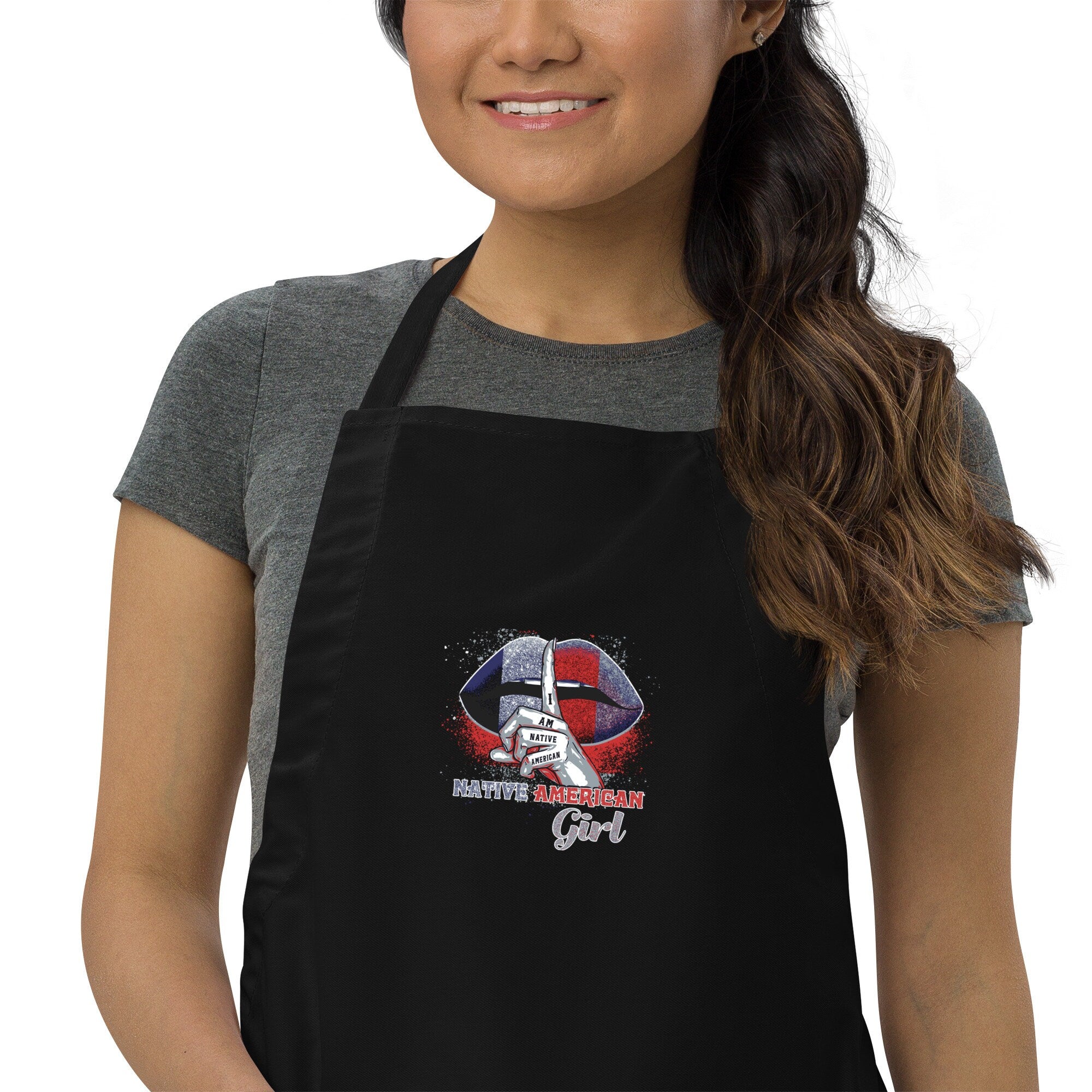 Native American Girl Lips Embroidered Apron Graphic Tee – Fan Favorite · Great Gift For Fans