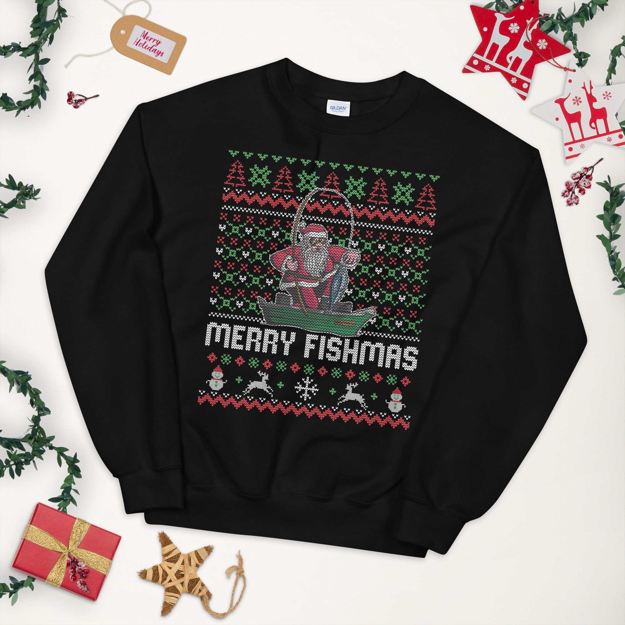 Merry Fishmas Ugly Festive Graphic Unisex Sweatshirt Sweatshirt – Easygoing Wear · Perfect For Daily Wear