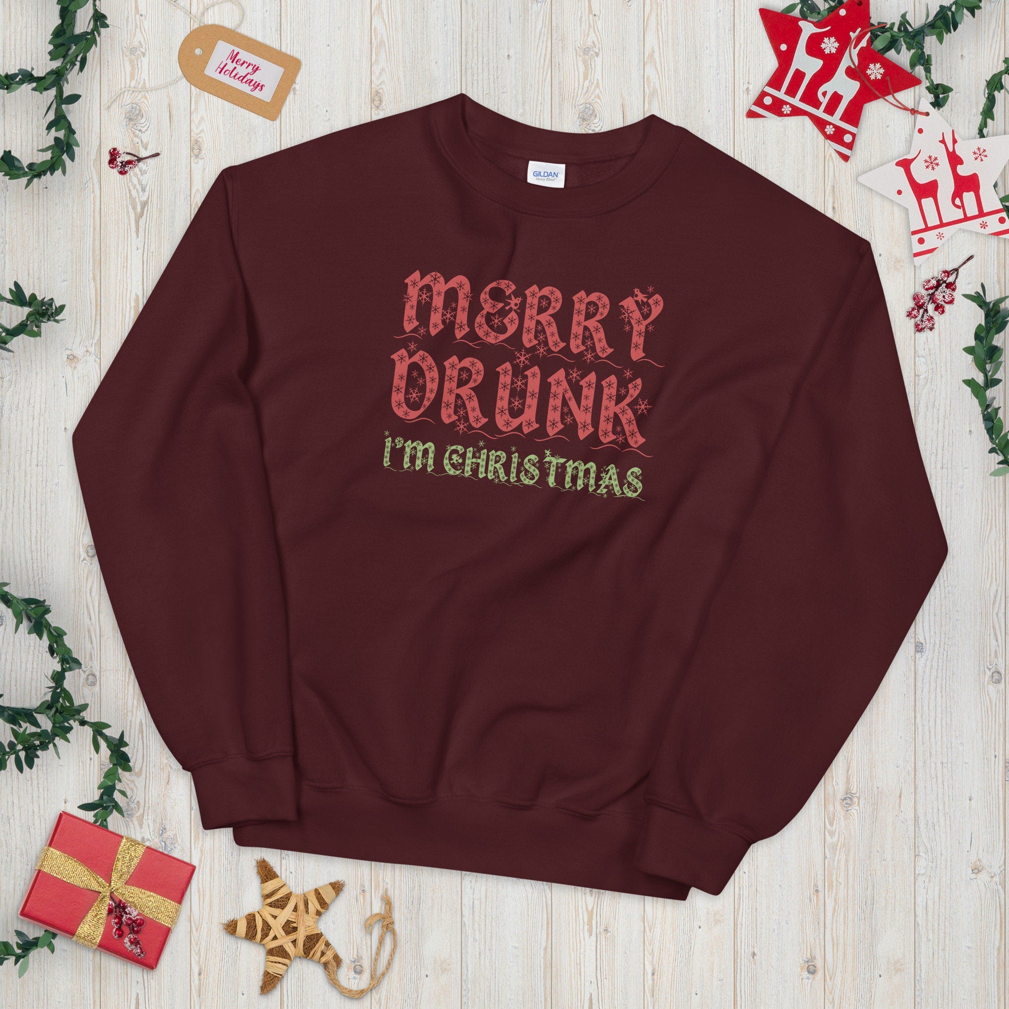 Drunk on Christmas Quote Yuletide Unisex Sweatshirt Sweatshirt – Fan Favorite · Top Pick For Any Outfit