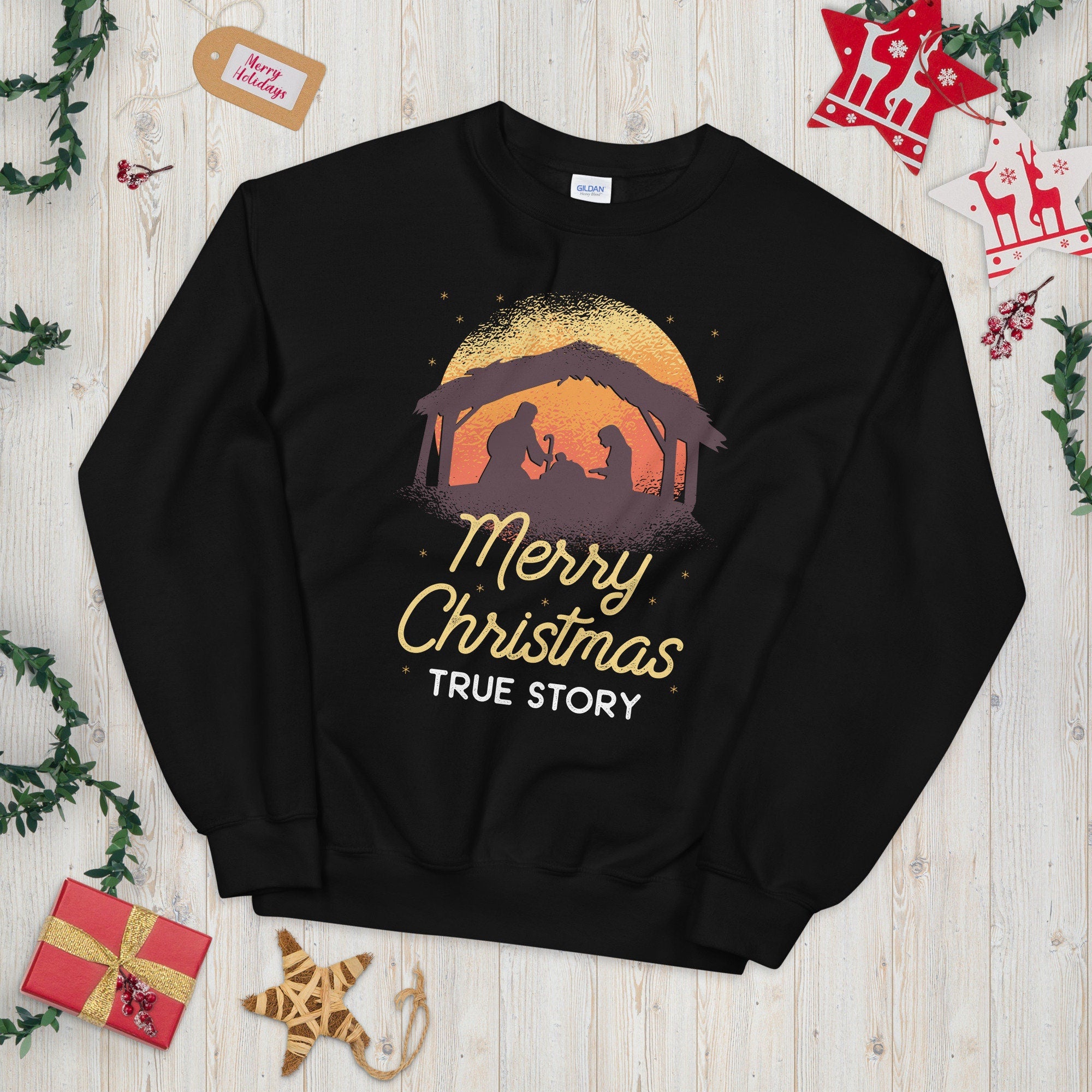 Merry Christmas Manger True Story Unisex Sweatshirt Sweatshirt – Aesthetic Look · High-Quality Print
