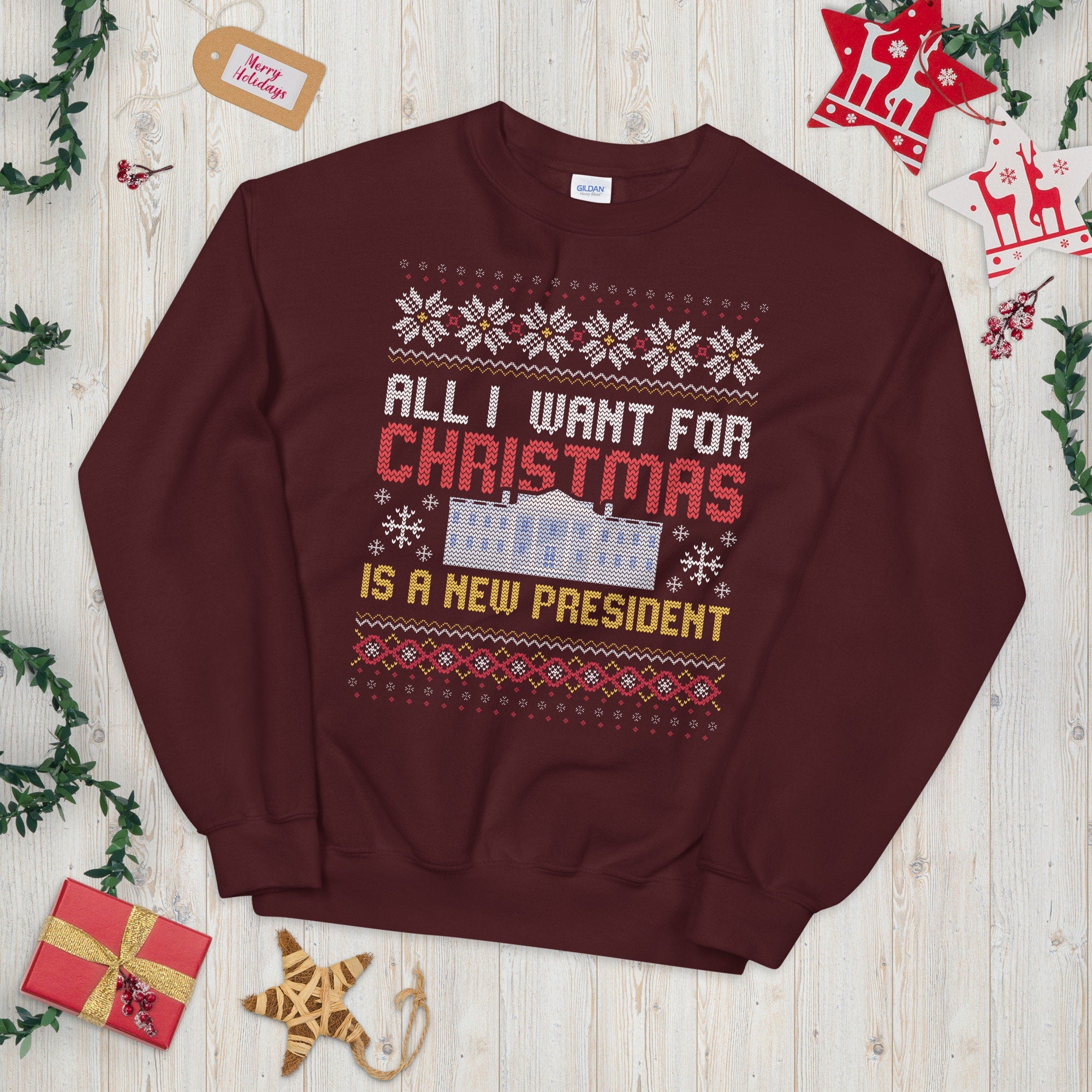 New President for Christmas Ugly Holiday Unisex Sweatshirt Sweatshirt – Cozy Vibes · Great Gift For Fans