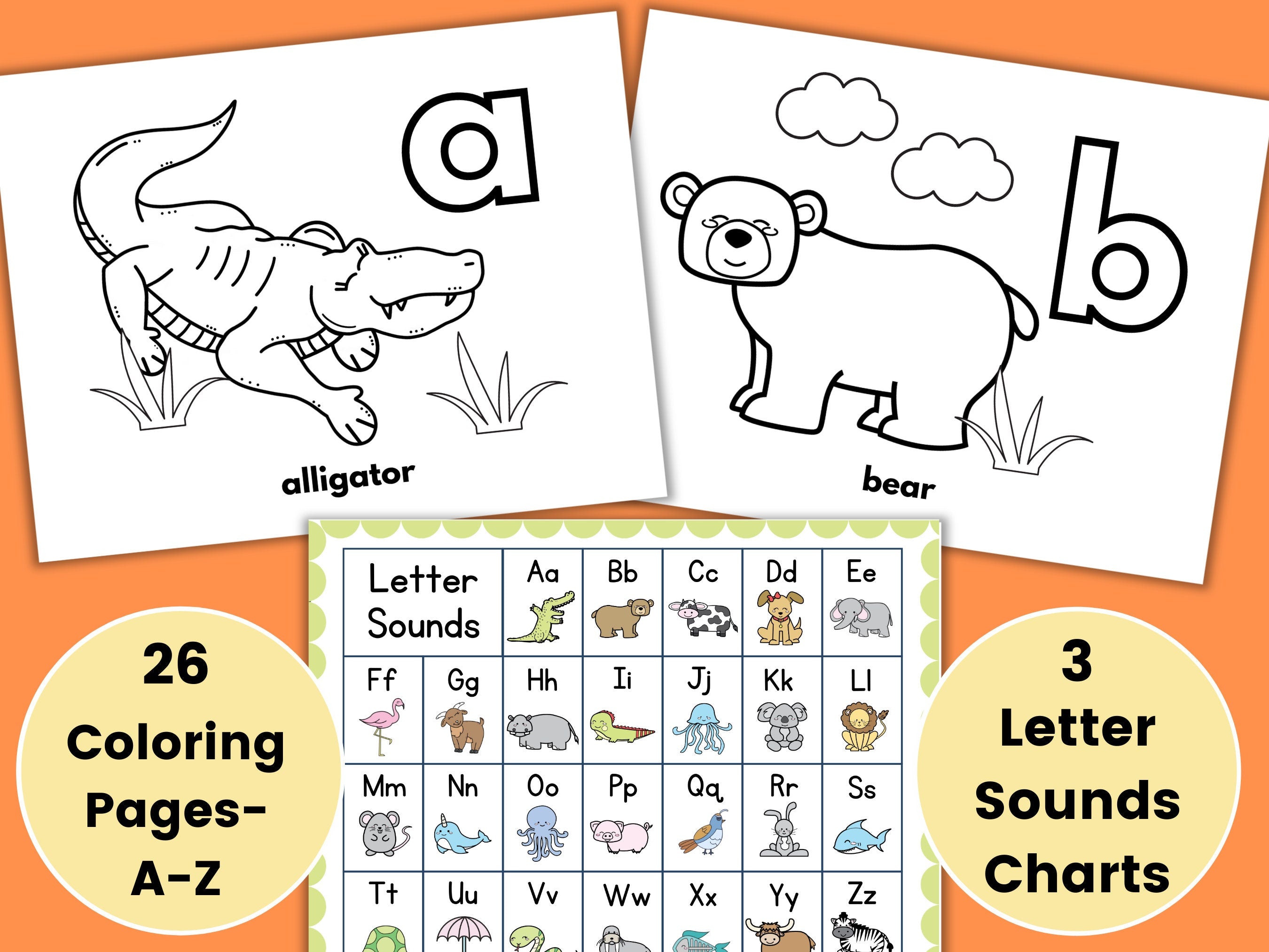 Cute Alphabet Coloring Pages ABC poster ABC Coloring Printable Alphabet Coloring Book Letter Sounds Preschool Activities Kindergarten Graphic Tee – Cozy Vibes · High-Quality Print