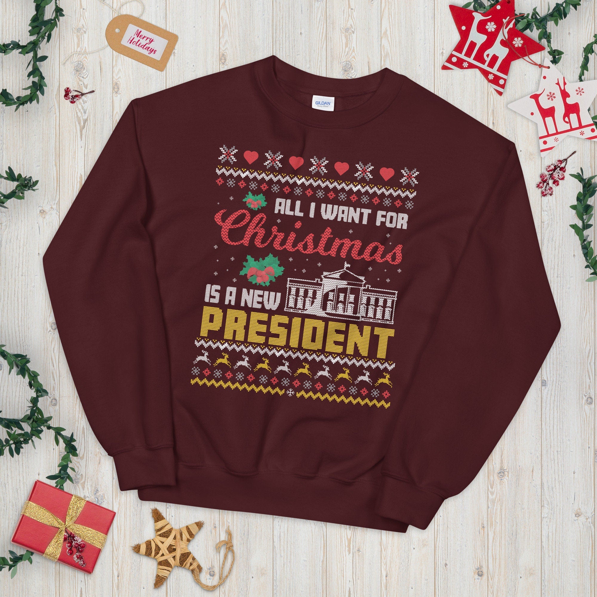 Festive Theme All I Want for Xmas a New President Unisex Sweatshirt Sweatshirt – Warm & Stylish · Must-Have Style