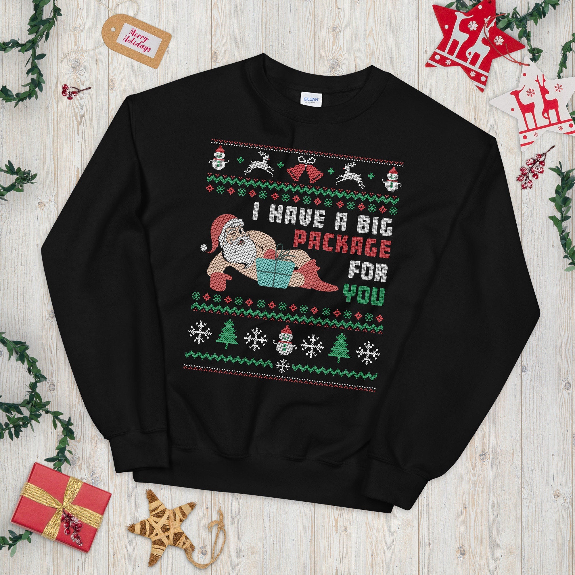 Have a Big Package for You Ugly Xmas Sweater Graphic Tee – Aesthetic Look · Trending Graphic Apparel