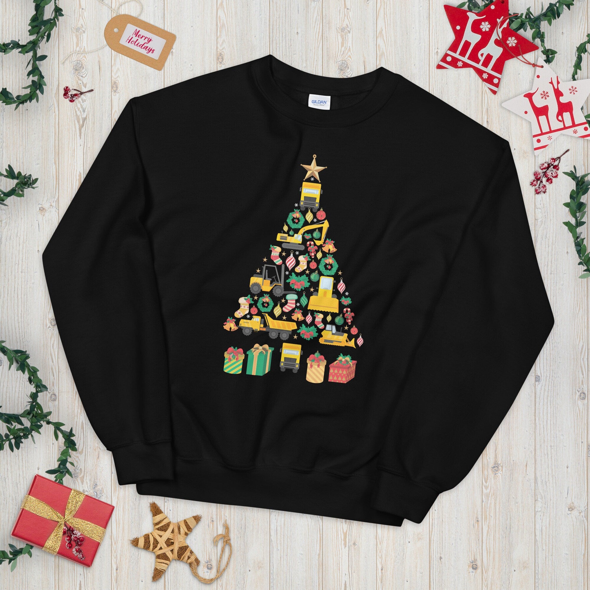 Festive Heavy Machinery Christmas Tree Heavy Equipment Bulldozer Excavator Sweater Graphic Tee – Everyday Comfort · Top Pick For Any Outfit