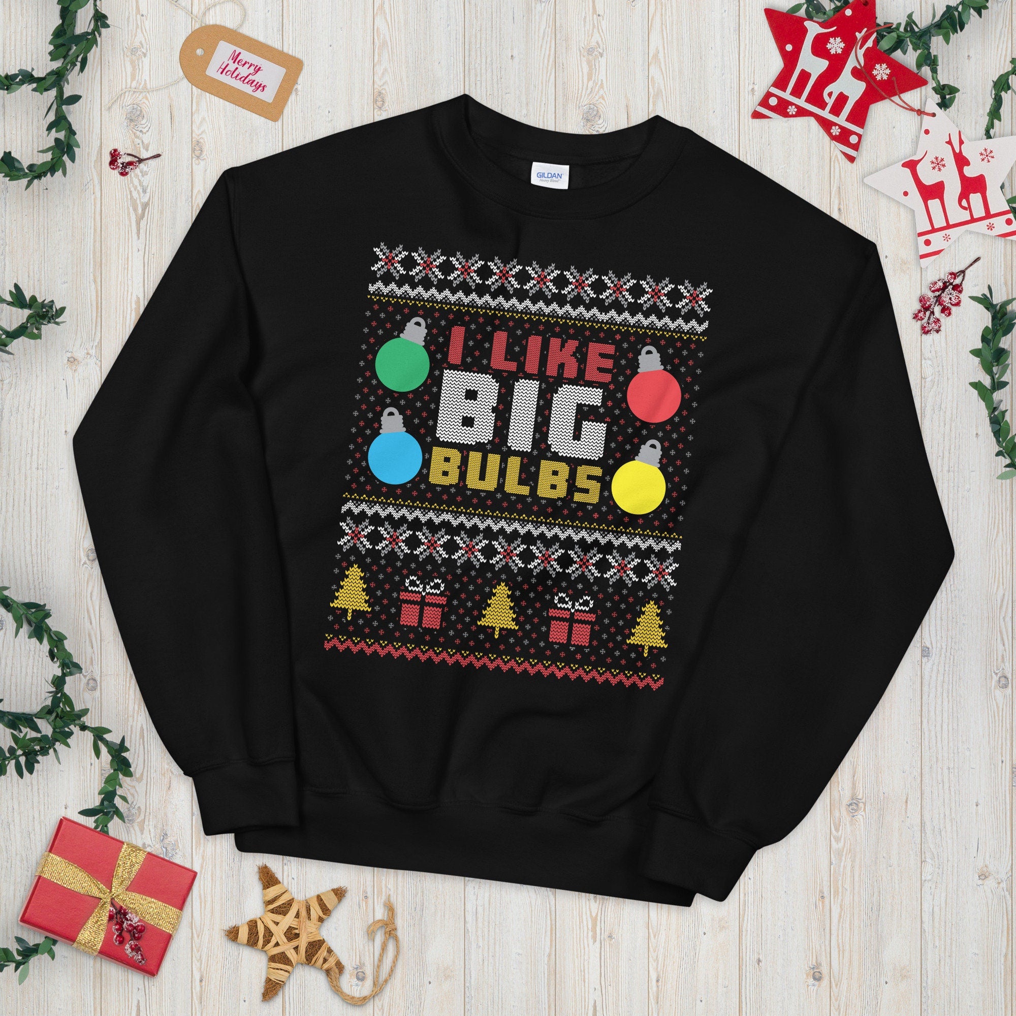I Like Big Bulbs Funny Ugly Xmas Sweater Graphic Tee – Everyday Comfort · Trending Graphic Apparel