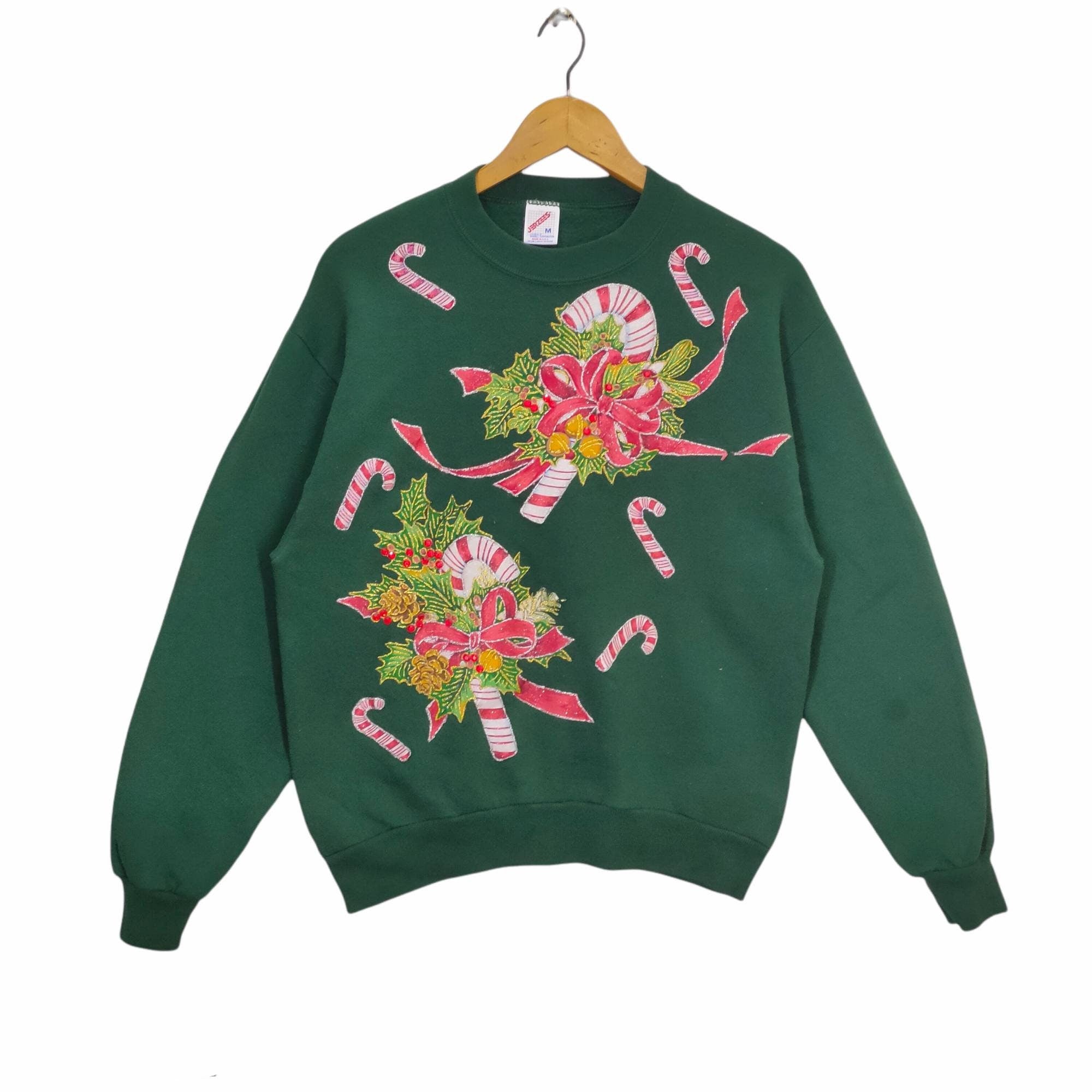 80s Ugly Christmas Crewneck Sweatshirt Medium Vintage Jerzees Sweater Jumper Pullover Green Size M Sweatshirt – Bold Style · Trending Graphic Apparel