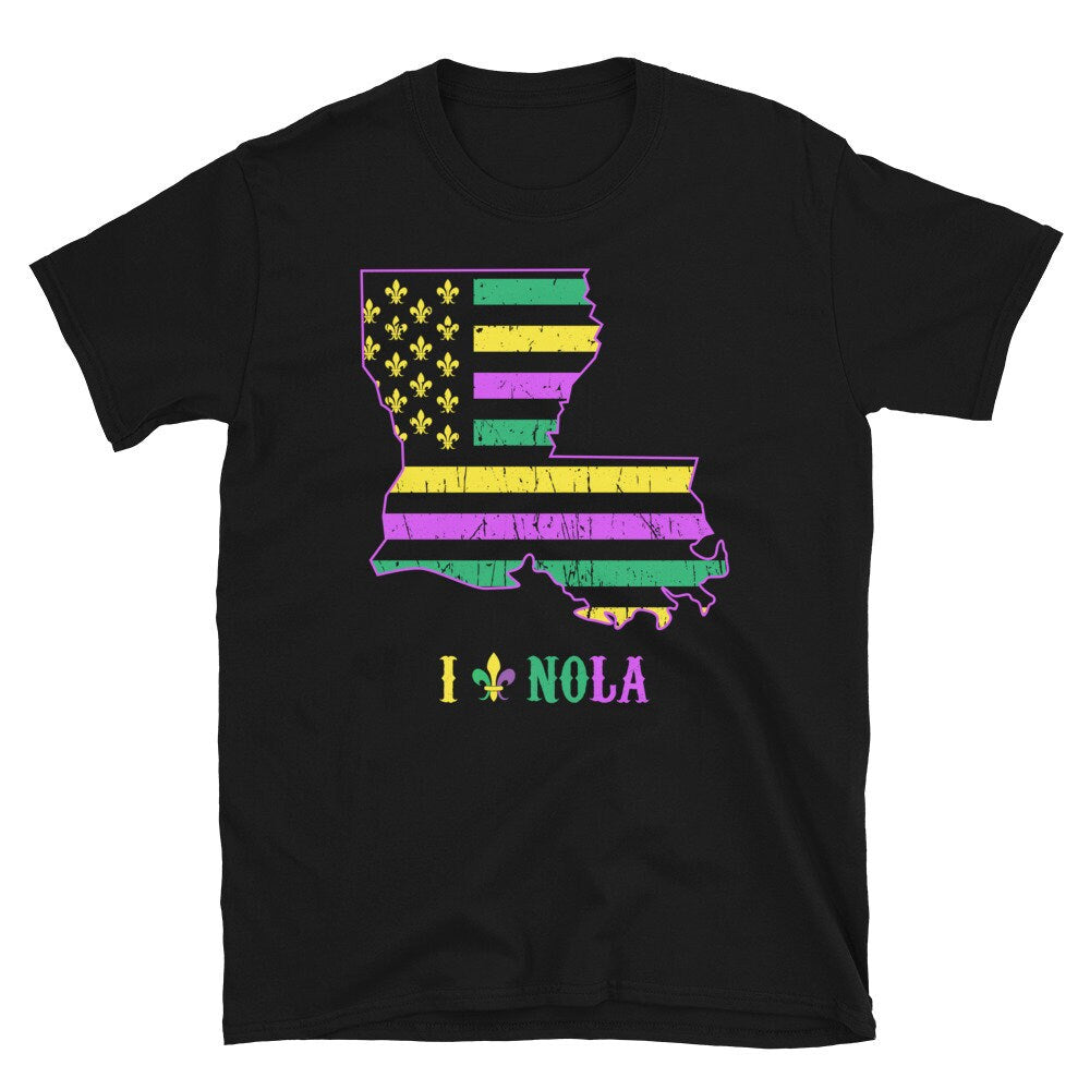 I Love NOLA Mardi Gras Unisex T Shirt Graphic Tee – Soft Feel · High-Quality Print