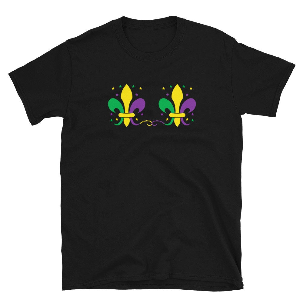 Purple Green and Gold Fleur De Lis Fat Tuesday Unisex T Shirt Graphic Tee – Soft Feel · Great Gift For Fans