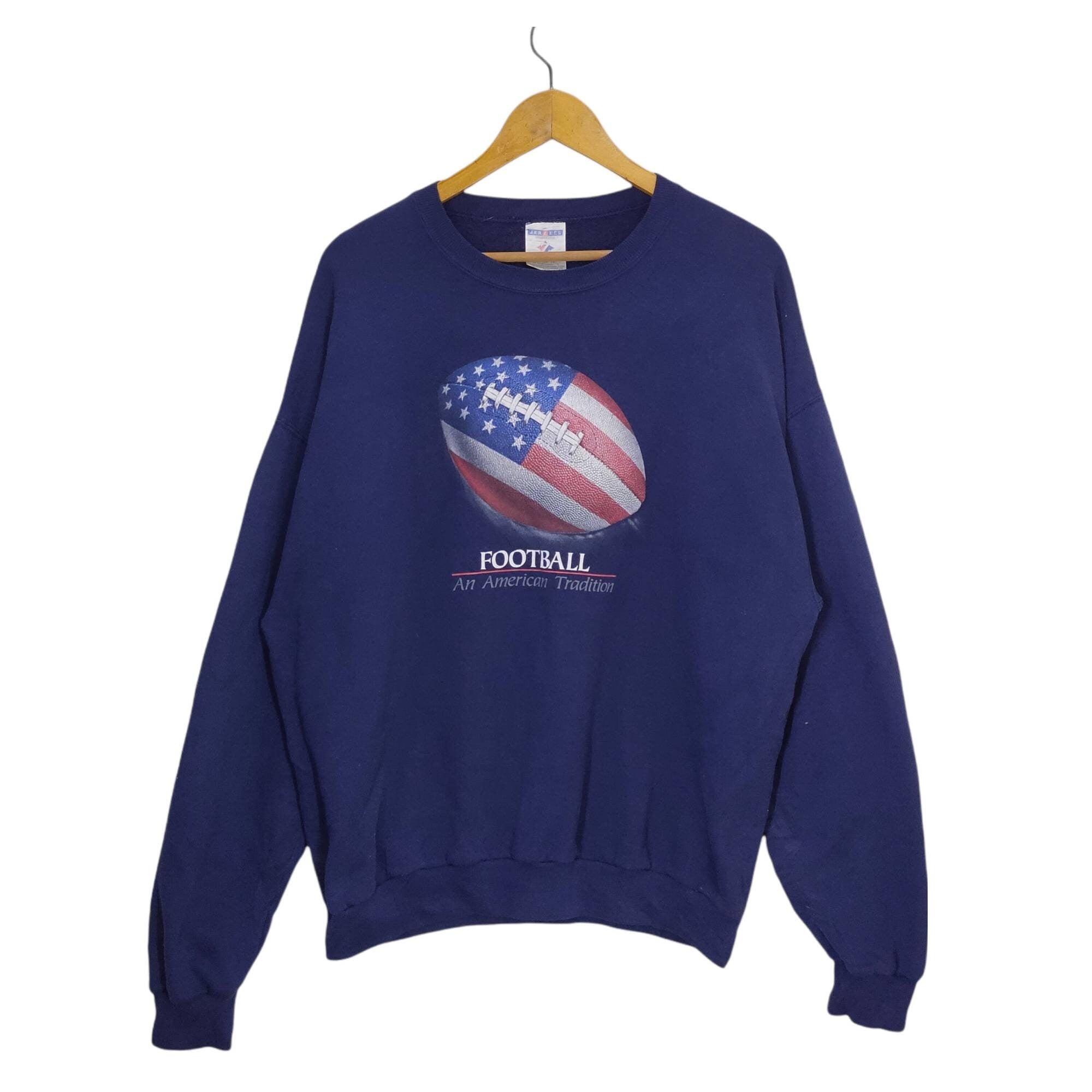 90s Football An American Traditional Crewneck Sweatshirt Vintage Jerzees Sweater Jumper Pullover Navy Blue Size XL Sweatshirt – Bold Style · Great Gift For Fans
