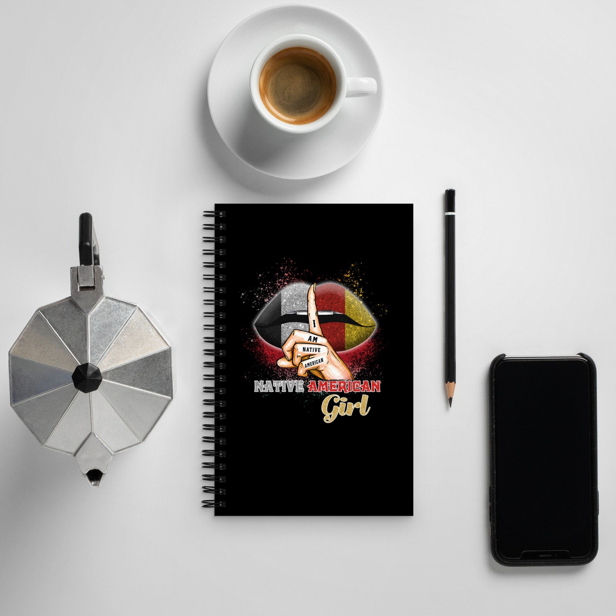 Native American Girl Lips Spiral notebook Graphic Tee – Everyday Comfort · Great Gift For Fans