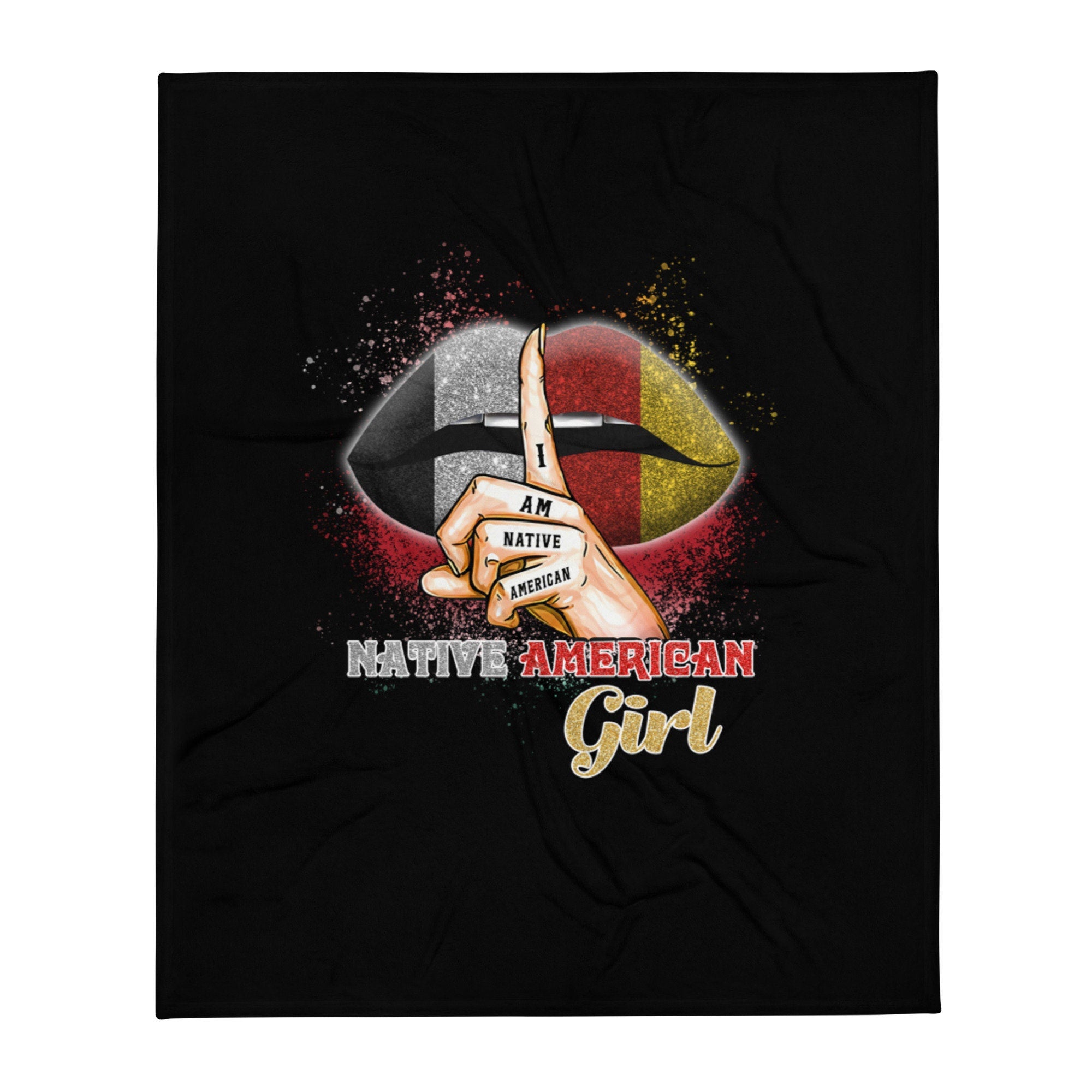 Native American Girl Lips Throw Blanket Graphic Tee – Easygoing Wear · Perfect For Daily Wear