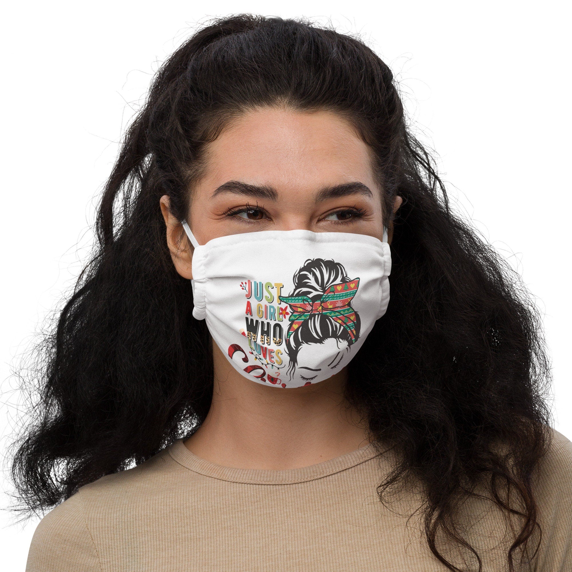Just A Girl Who Loves Christmas Premium face mask Graphic Tee – Premium Graphic · Perfect For Daily Wear