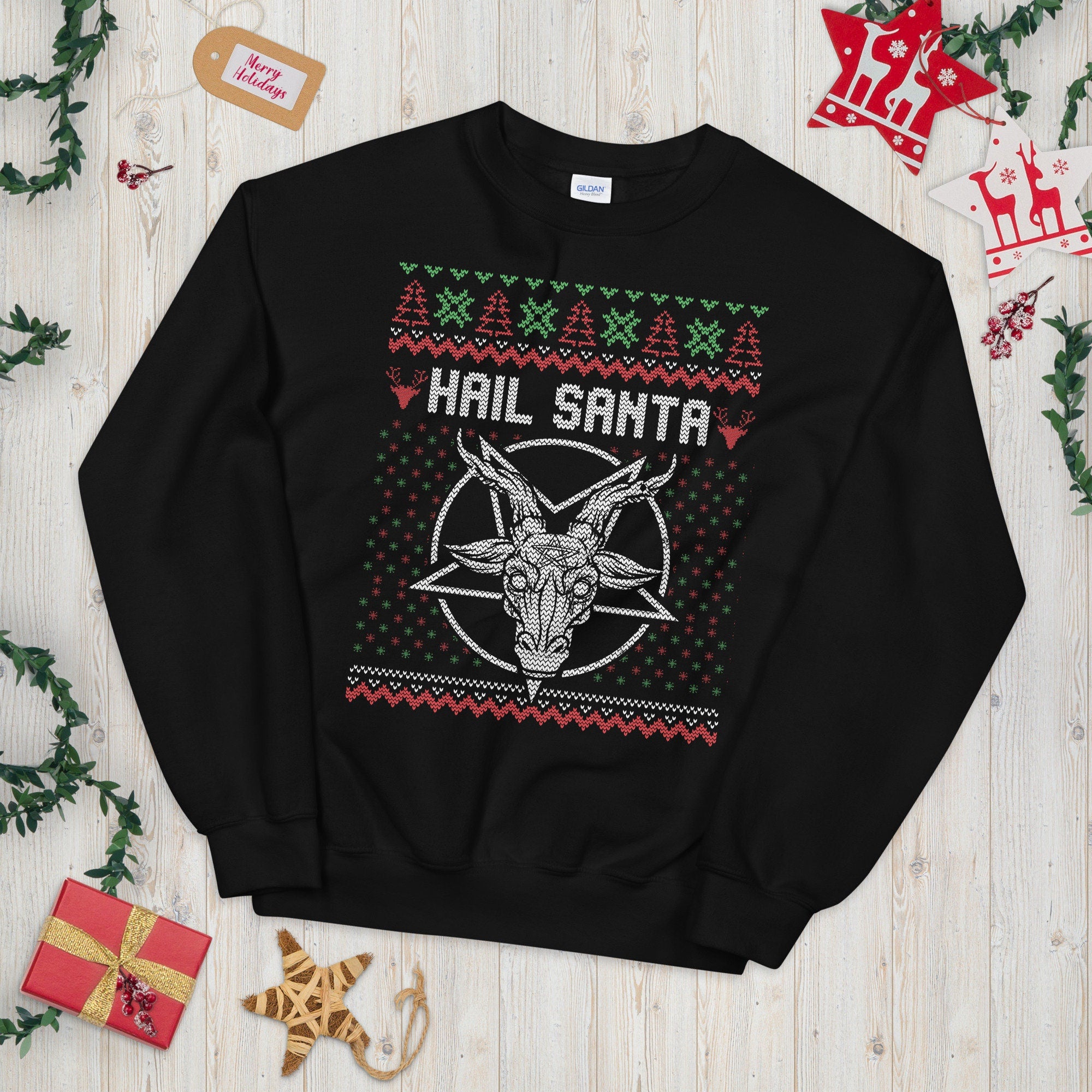 Hail Santa Ugly Festive Graphic Unisex Sweatshirt Sweatshirt – Aesthetic Look · High-Quality Print