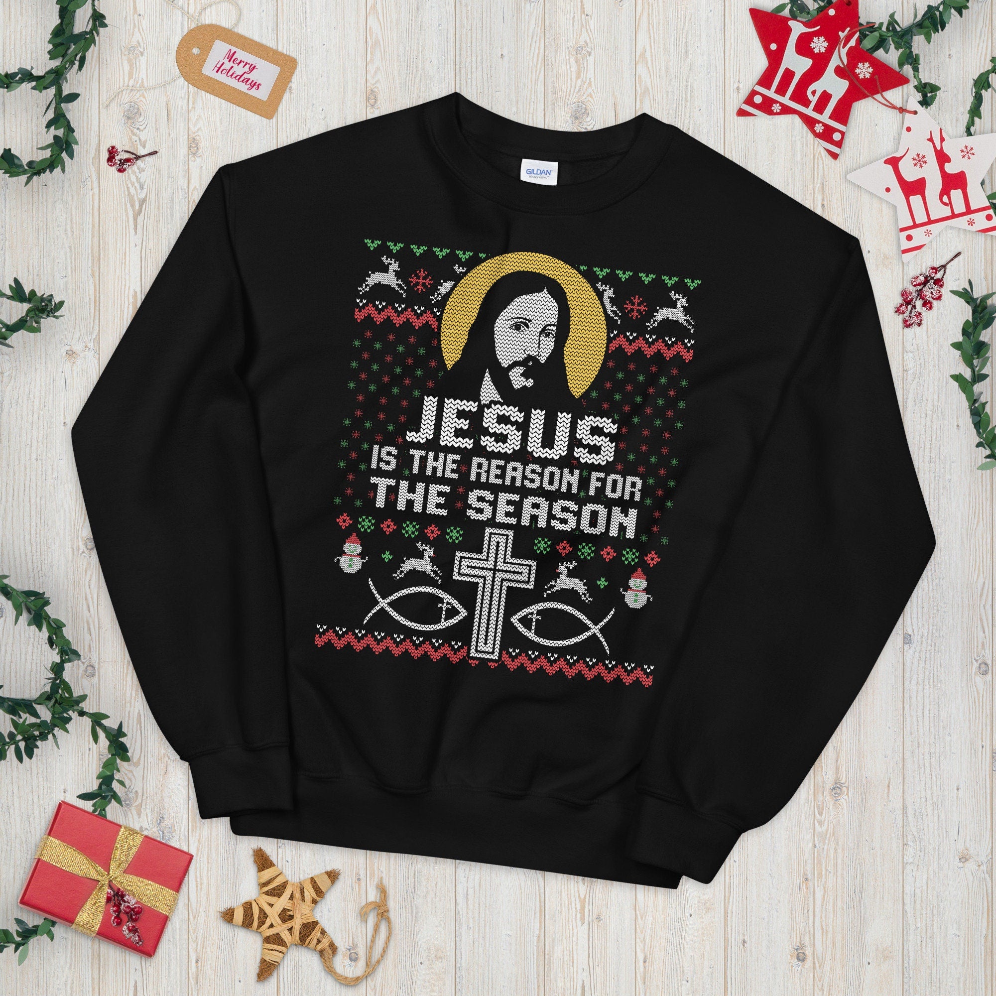Jesus Is The Reason for the Season Ugly Xmas Unisex Sweatshirt Sweatshirt – Feel-Good Design · Perfect For Daily Wear