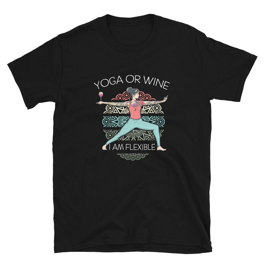 Yoga or Wine Mandala Yogini Pose Unisex T Shirt Graphic Tee – Cozy Vibes · High-Quality Print