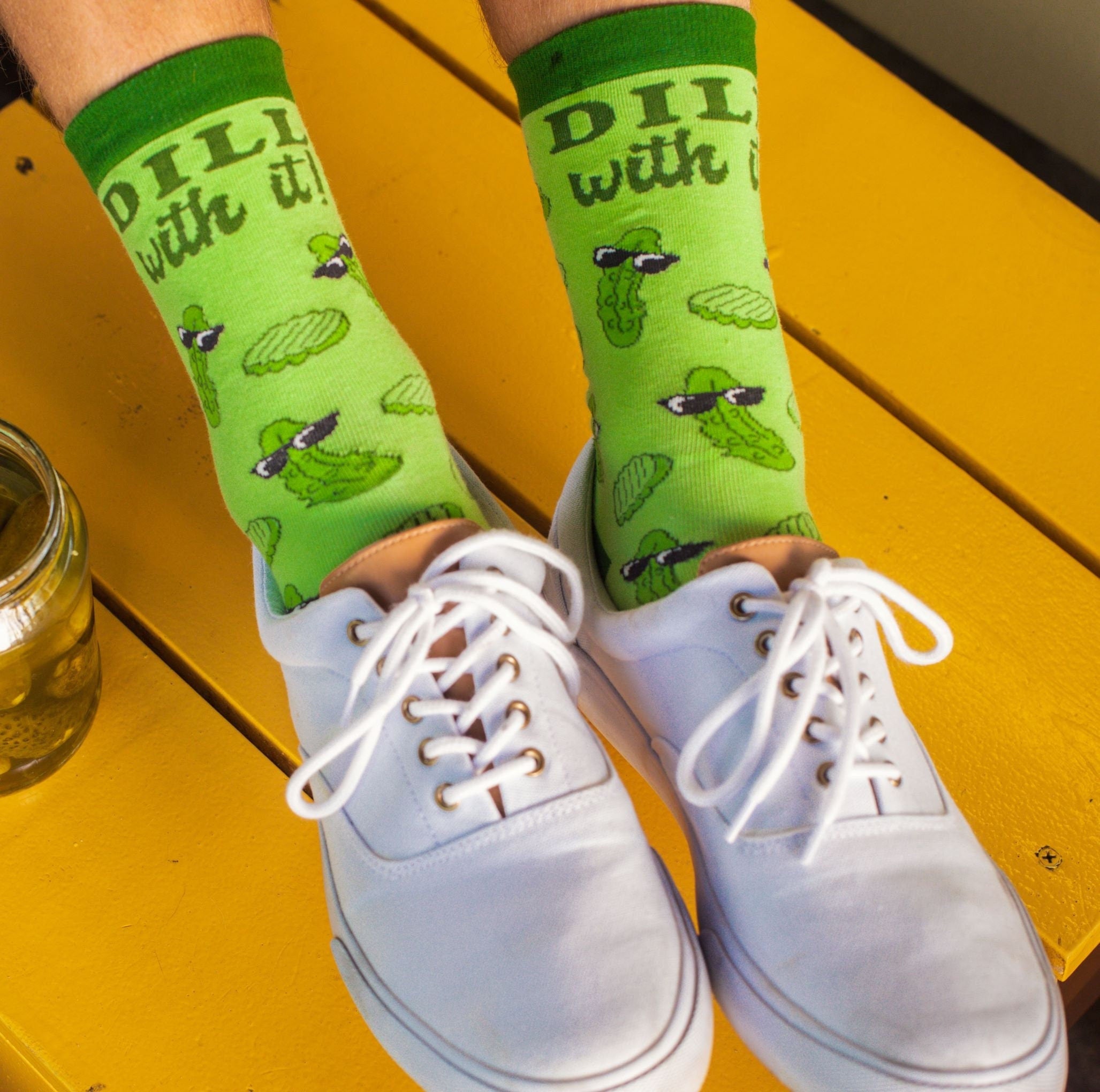 Dill With It Pickle Socks Funny Womens Mens Socks Youth Socks Funny Socks Funny Food Socks Deal With It Socks Compression Socks Graphic Tee – Everyday Comfort · High-Quality Print