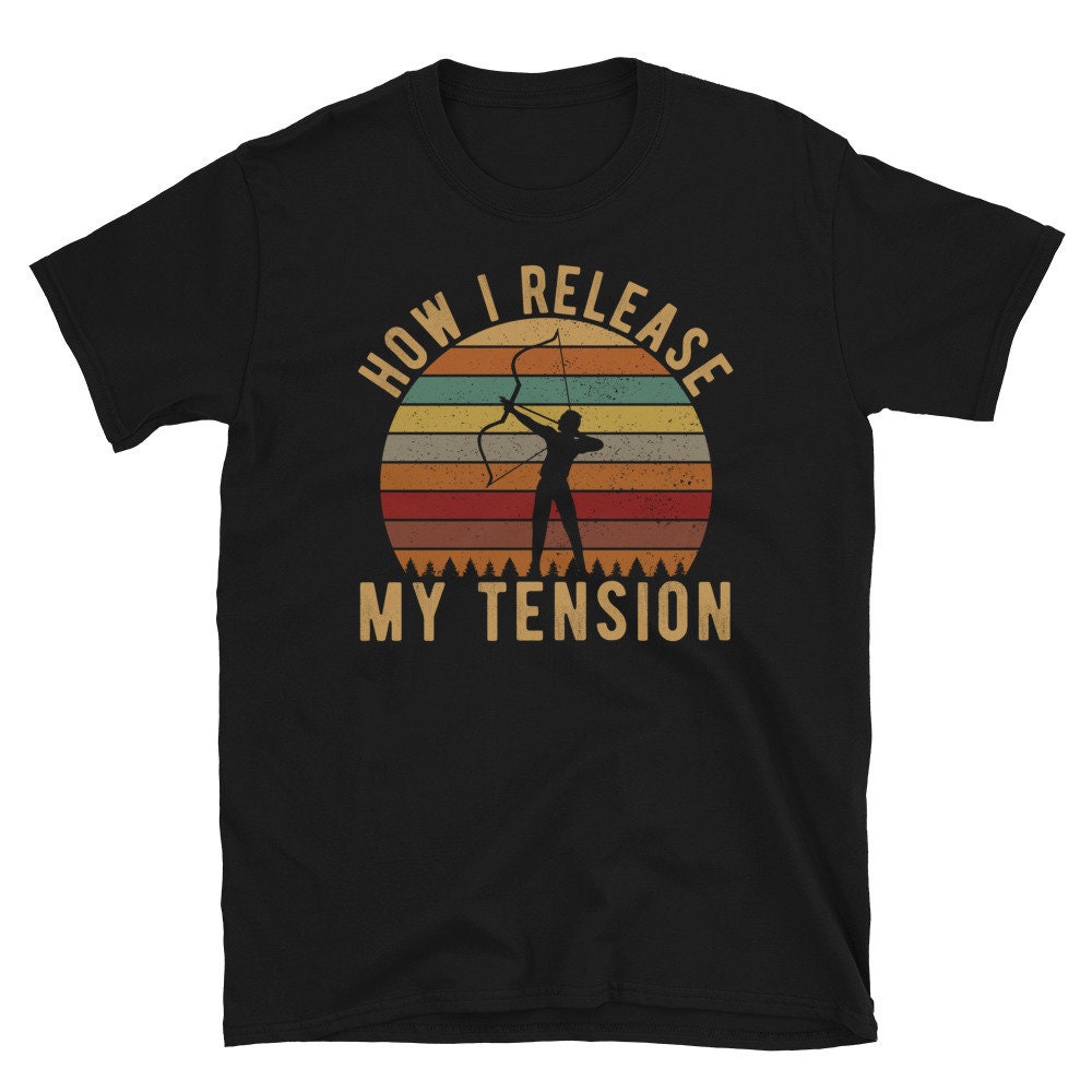Retro Sunset How I Release Tension Archery Unisex T Shirt Graphic Tee – Bold Style · Perfect For Daily Wear