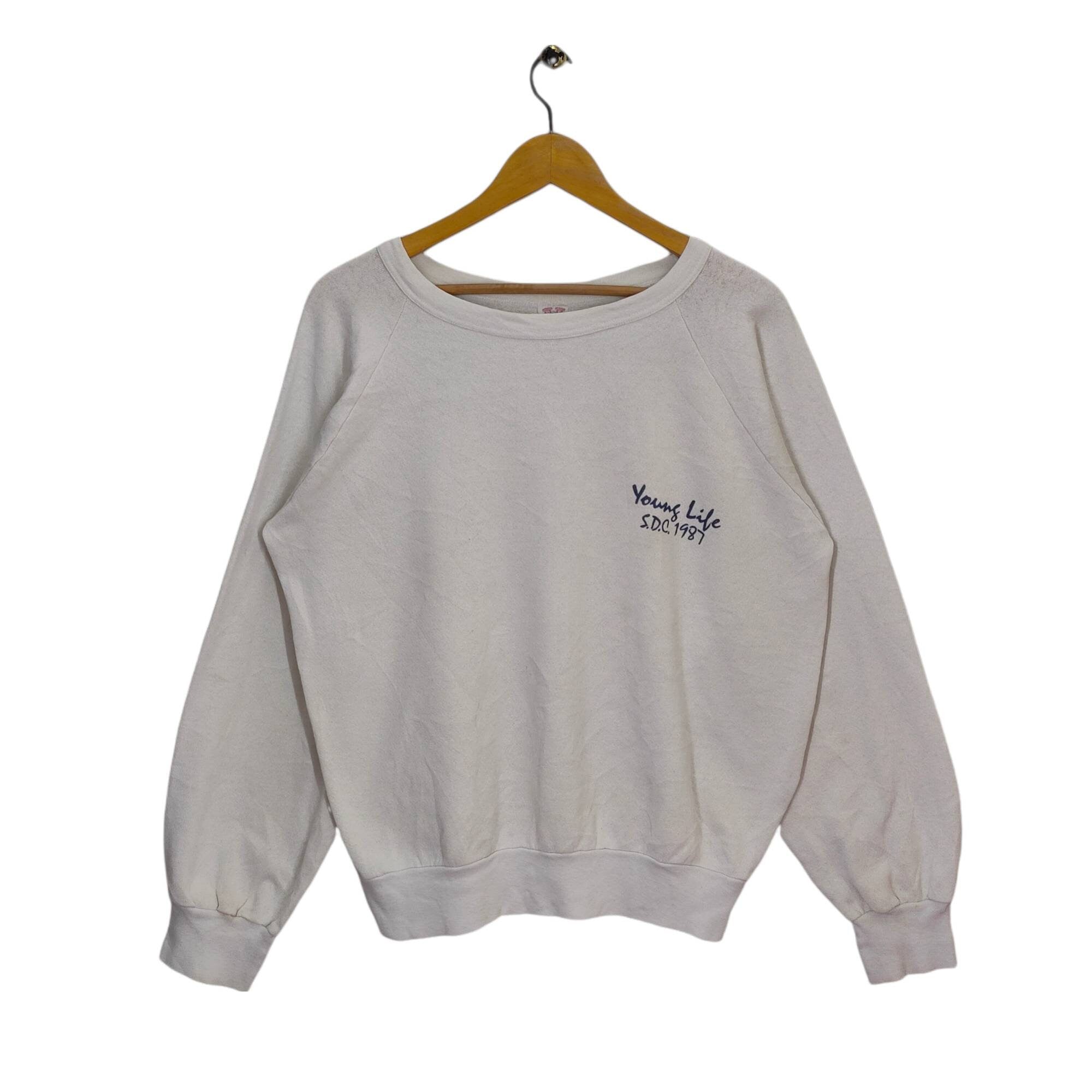 SDC 1987 Young life Raglan Sweatshirt Large Vintage BE San Diego California Sweater Jumper Pullover Crewneck White Size L Sweatshirt – Soft Feel · Trending Graphic Apparel