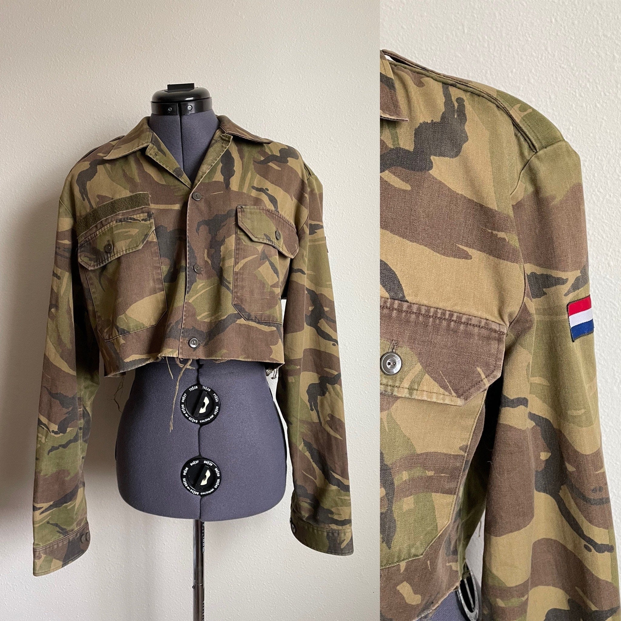 VTG Cropped Netherlands Dutch Army Jacket UpCycled Reworked Camo Military Jacket Graphic Tee – Bold Style · Great Gift For Fans
