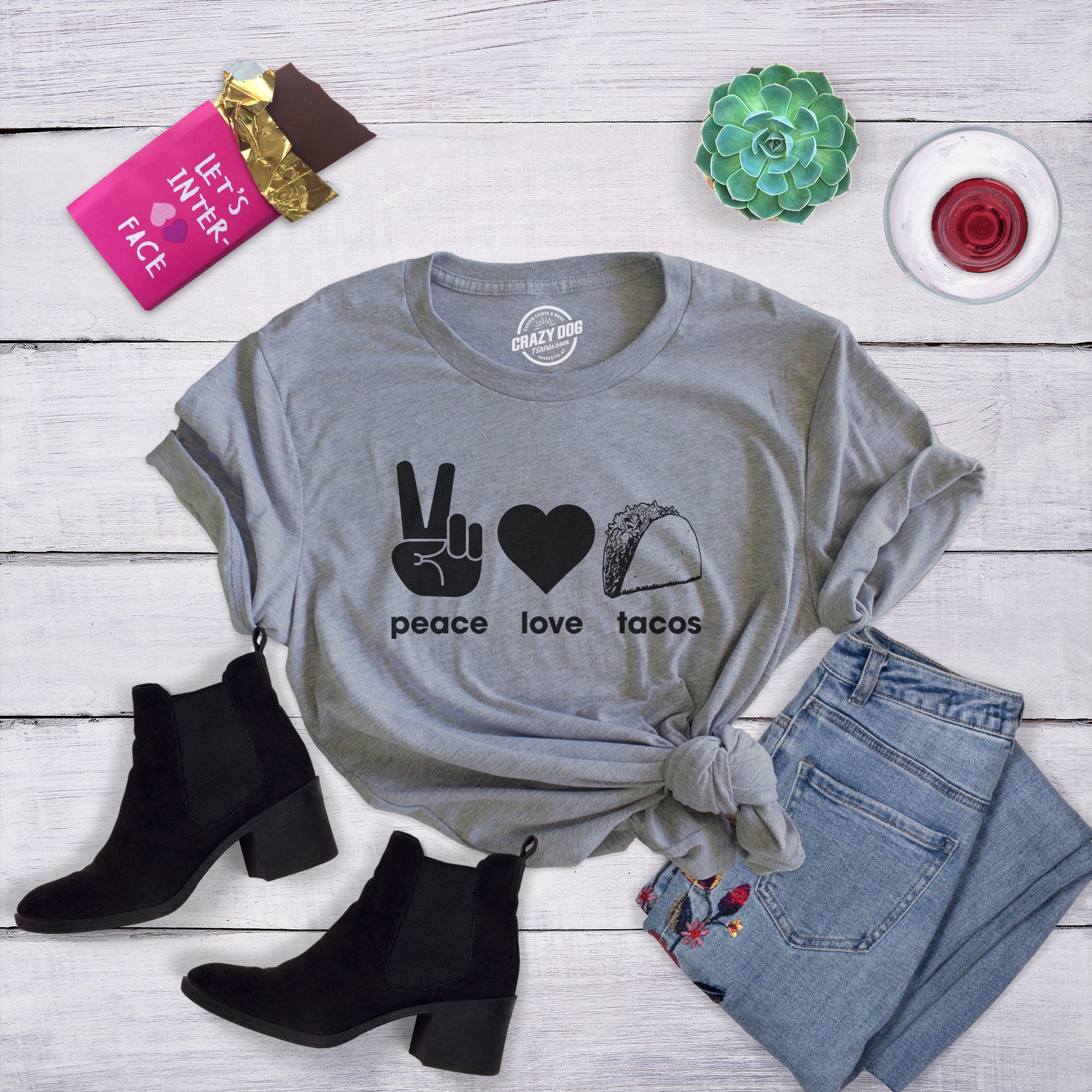 Taco Shirt Women Funny Food Shirts Taco Tuesday Funny Taco T Shirt I love Tacos T Shirt Peace Love Tacos Cinco De Mayo Graphic Tee – Soft Feel · Great Gift For Fans