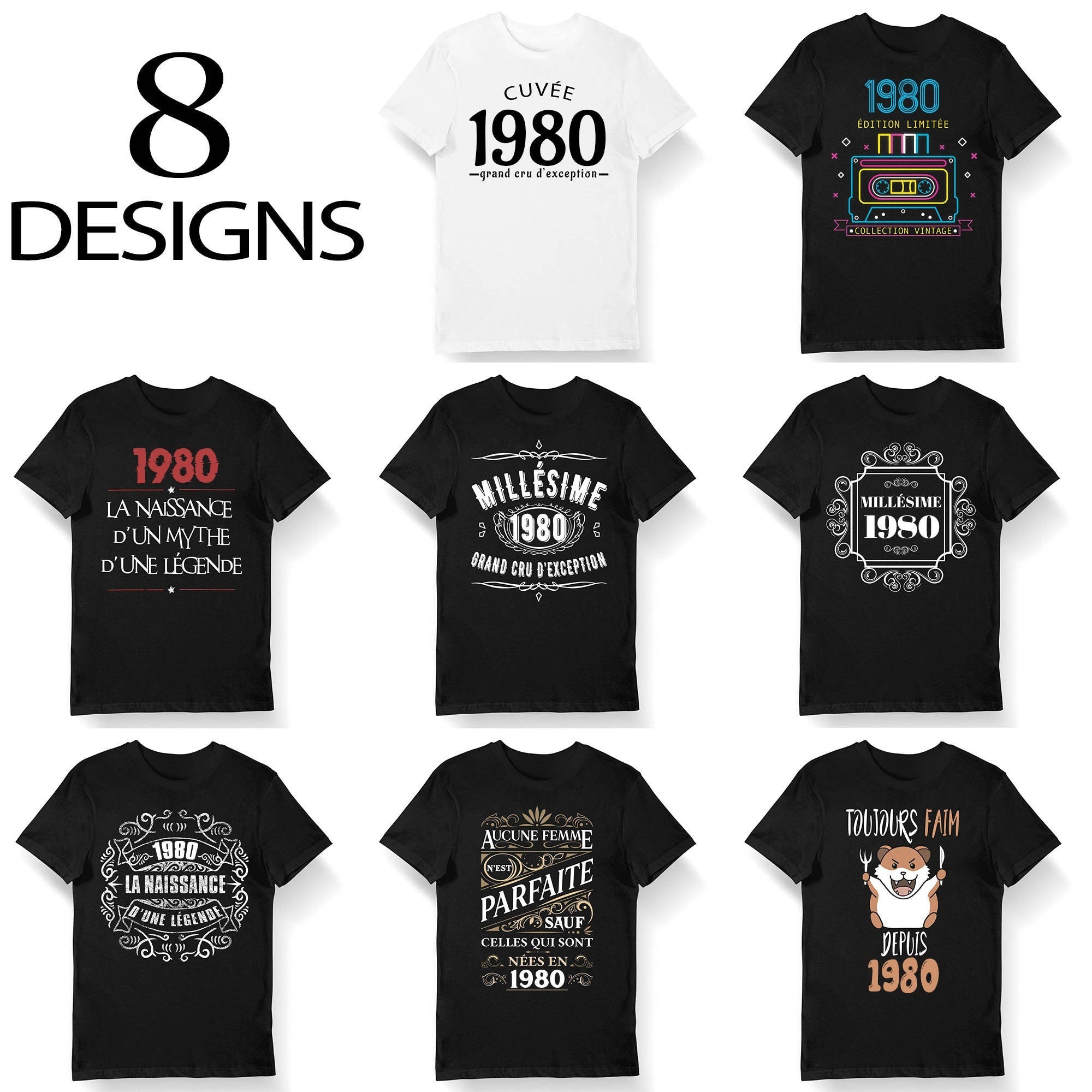 Ide Cadeau anniversaire 43 ans anne 1980 T shirt Bio Homme et Femme Sweat et Mug l 8 designs originaux humoristiques Graphic Tee – Everyday Comfort · Perfect For Daily Wear