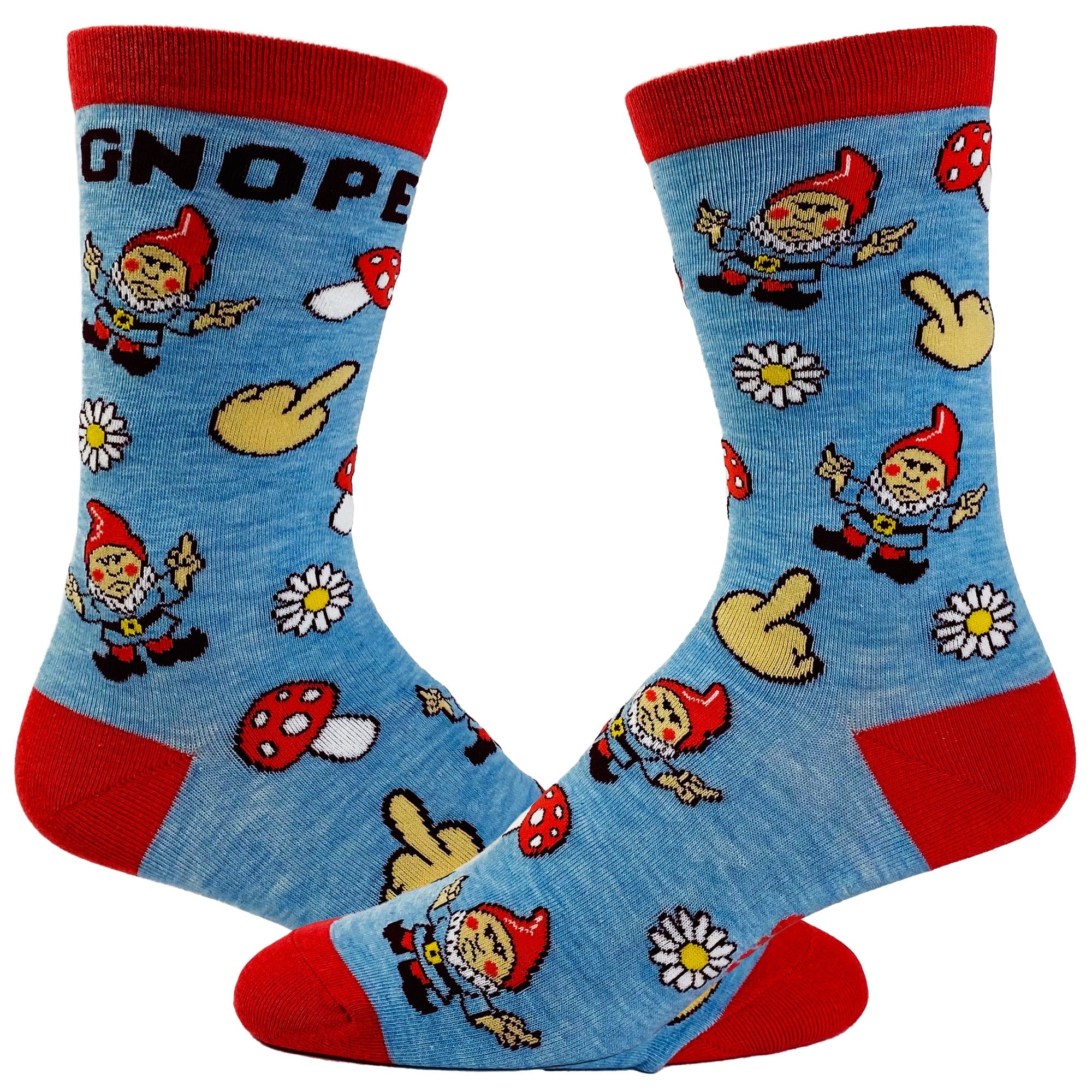 Gnome Socks Gnope Socks Funny Womens Socks Funny Socks Funky Gnome Socks Flower Child Socks Mushrooms Middle Finger Graphic Tee – Cozy Vibes · Trending Graphic Apparel