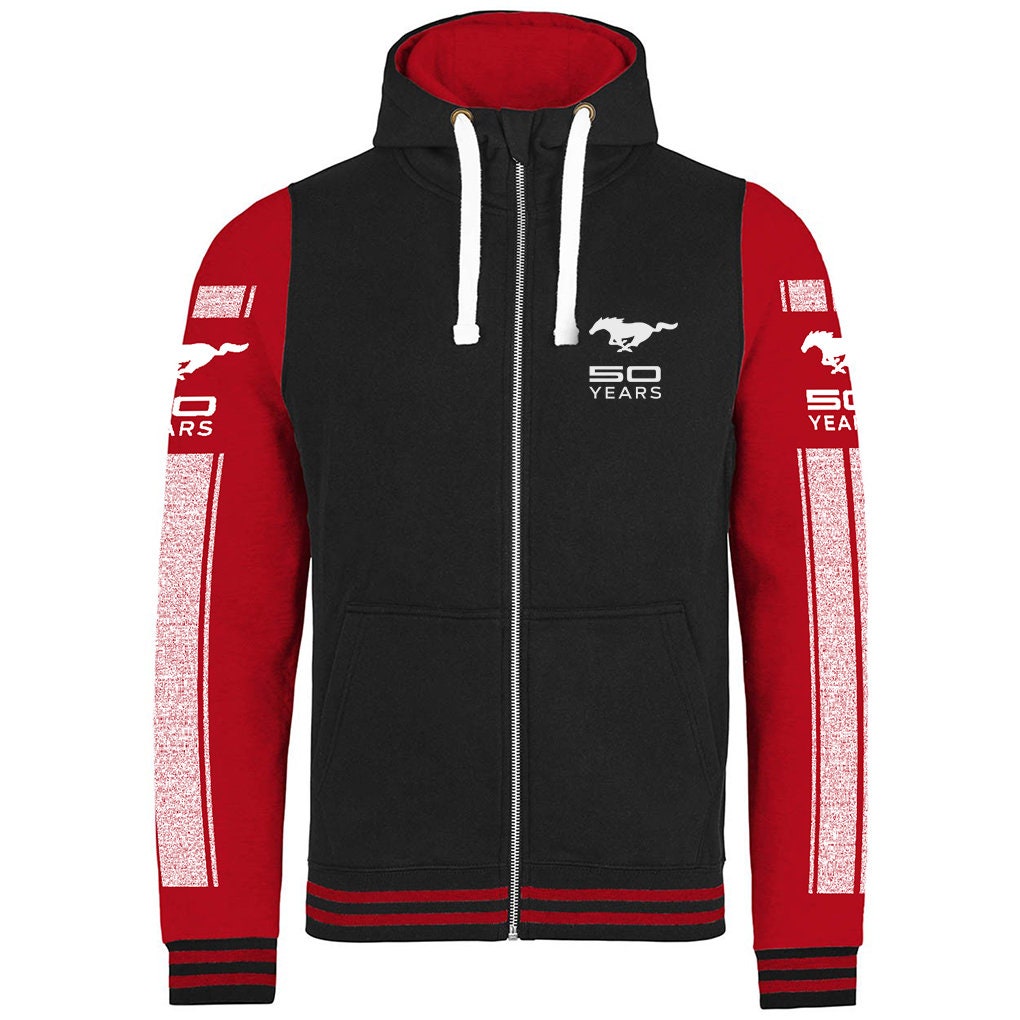 Ford Mustang 50 Years Varsity Baseball Zip Hoodie 3975 Hoodie – Feel-Good Design · Trending Graphic Apparel
