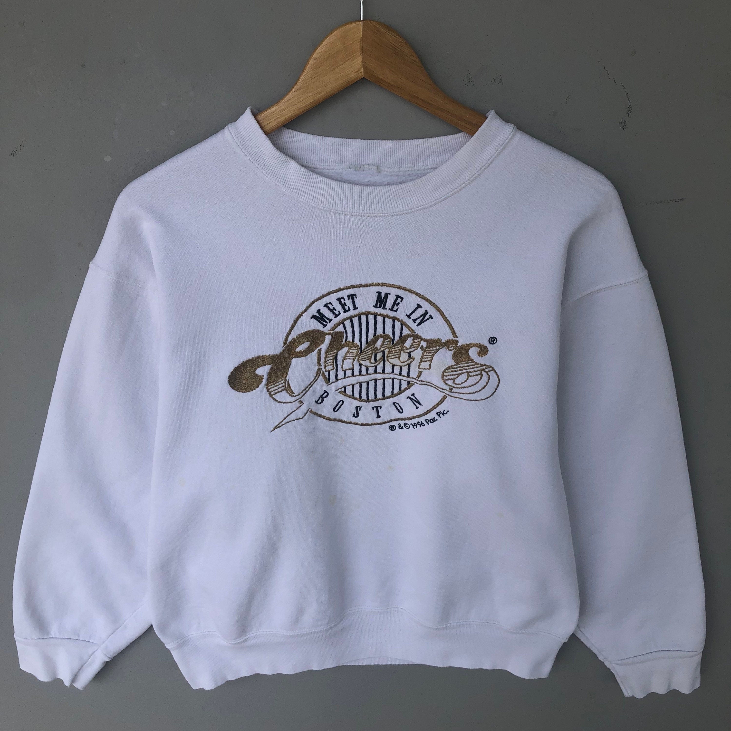 Vintage 90s Meet Me In Cheers Boston Spellout Embroided Biglogo Sweatshirt Pullover Crewneck Sweater Boston Colour White Size NA Sweatshirt – Aesthetic Look · Must-Have Style