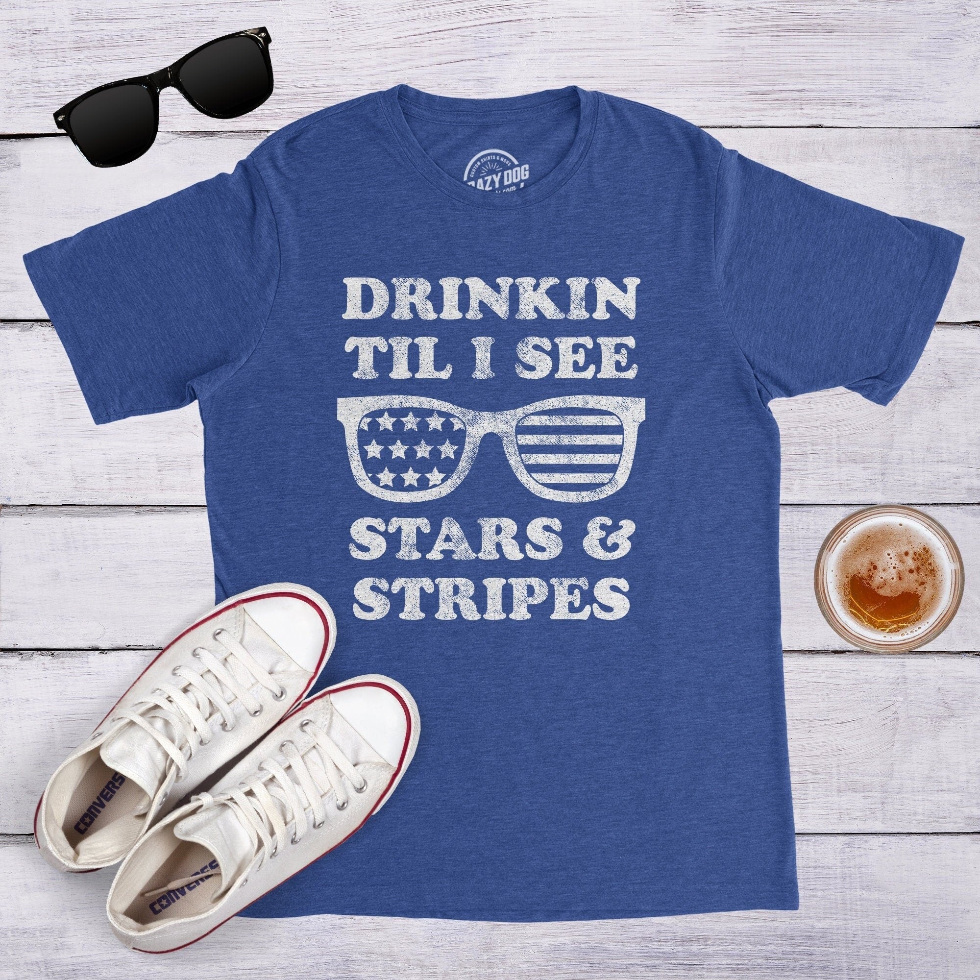 Drinkin Til I See Stars and StripesIndependence Day Shirt 4th Of July Party Shirt USA Drinking Shirt America Patriotic Celebration Shirt Graphic Tee – Aesthetic Look · Must-Have Style