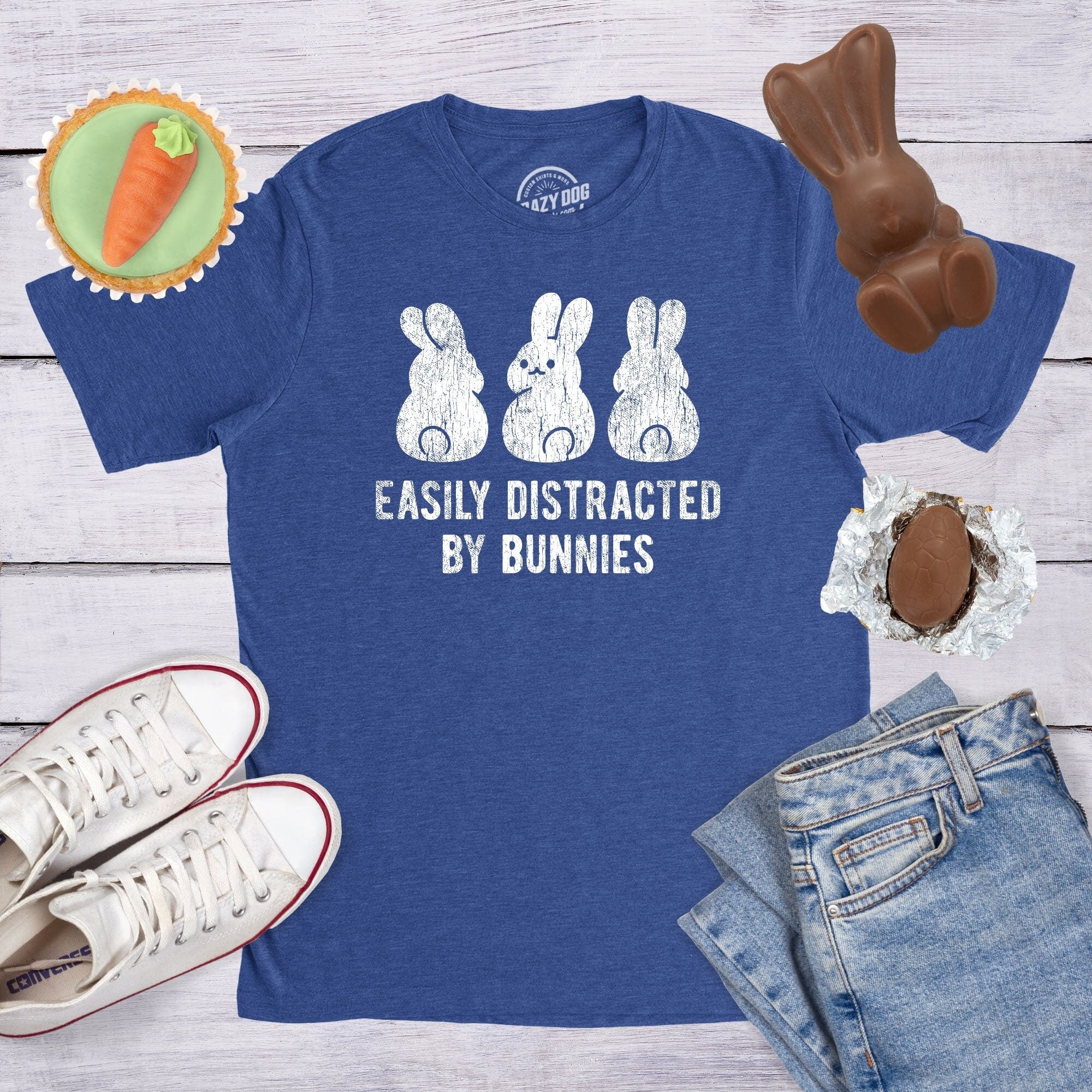 Easily Distracted By Bunnies BUNNY BUTT Funny Bunny Easter Mens Tee Shirt Rabbit Shirts Easter Shirt Cute Bunnies Graphic Tee – Soft Feel · Perfect For Daily Wear