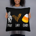 Peace Love Candy Corn Halloween Basic Pillow Graphic Tee – Feel-Good Design · High-Quality Print