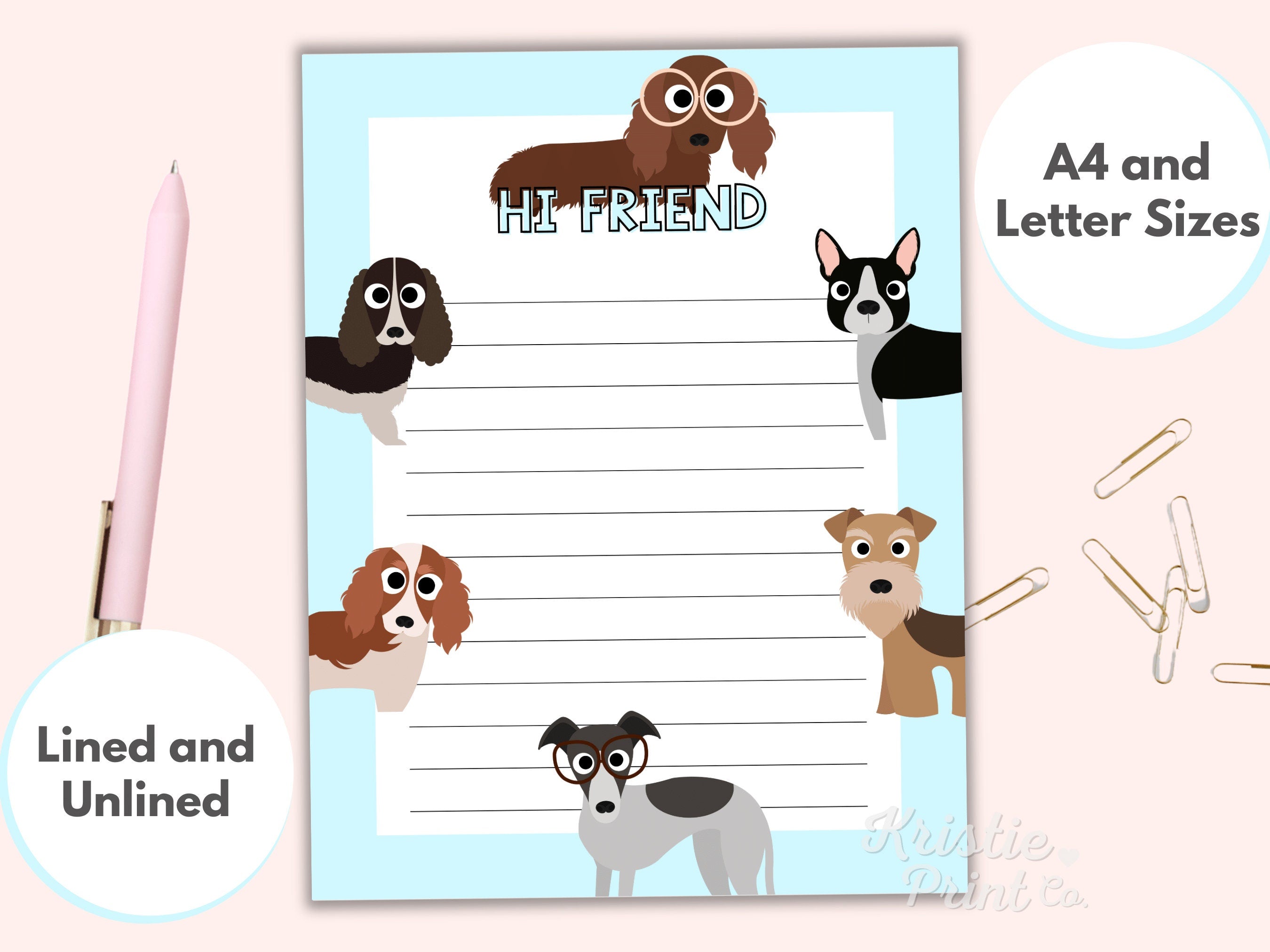 Dog Stationery for Kids Printable Dog Stationary Cute Kids Stationary Dachshund Boston Terrier Spaniel Airedale Whippet Graphic Tee – Warm & Stylish · Must-Have Style