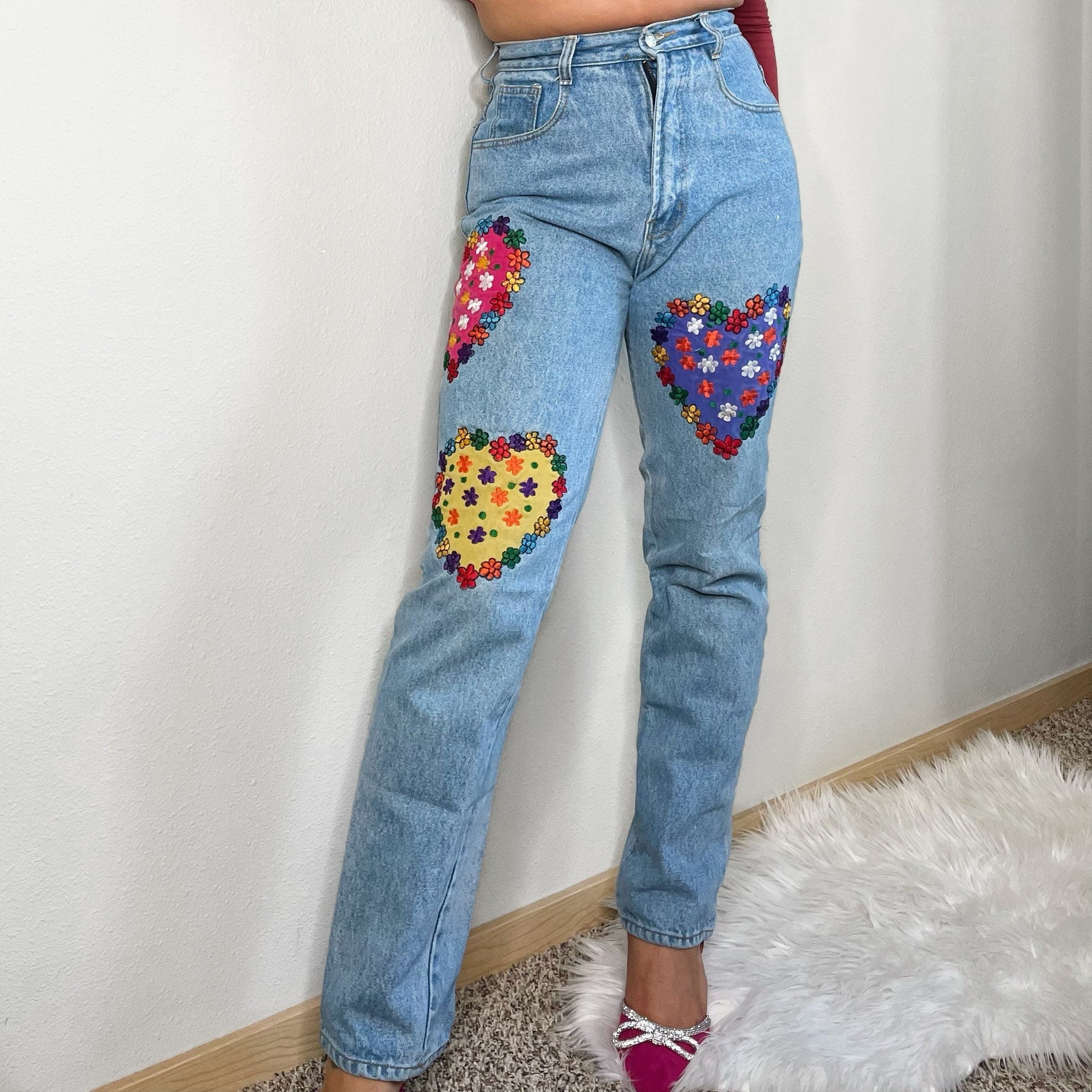 80s Embroidered High Rise Jeans Size 6 Heart Patch Mom Jeans Light Wash Straight Leg Denim Size 6 28 Graphic Tee – Soft Feel · Perfect For Daily Wear