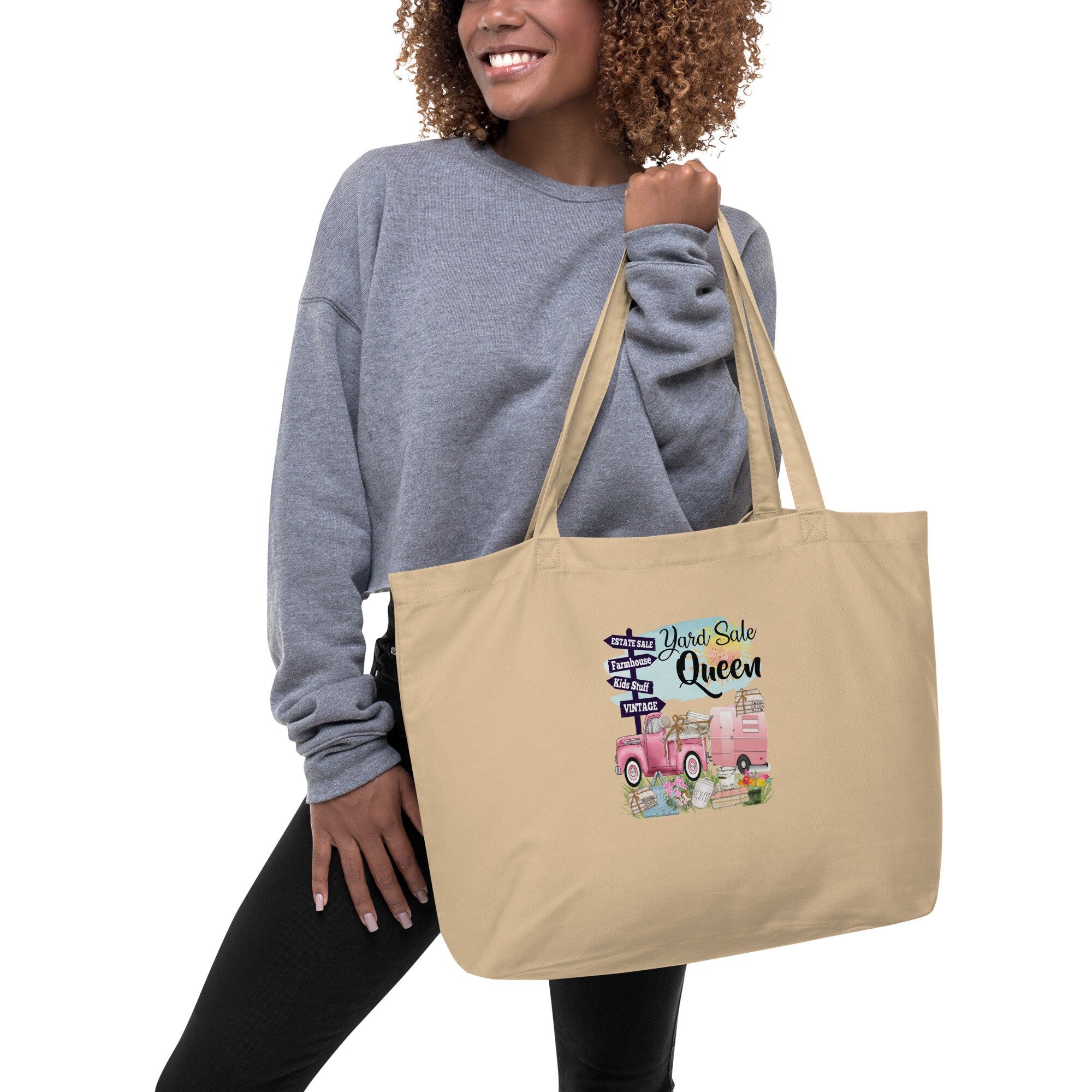 Yard Sale Queen Large organic tote bag Tote Bag – Aesthetic Look · Perfect For Daily Wear