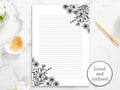 Black and White Floral Lined Paper Printable Stationery Paper Journal Paper Digital Download Stationary Paper Minimalist Penpal Letter Graphic Tee – Premium Graphic · Great Gift For Fans