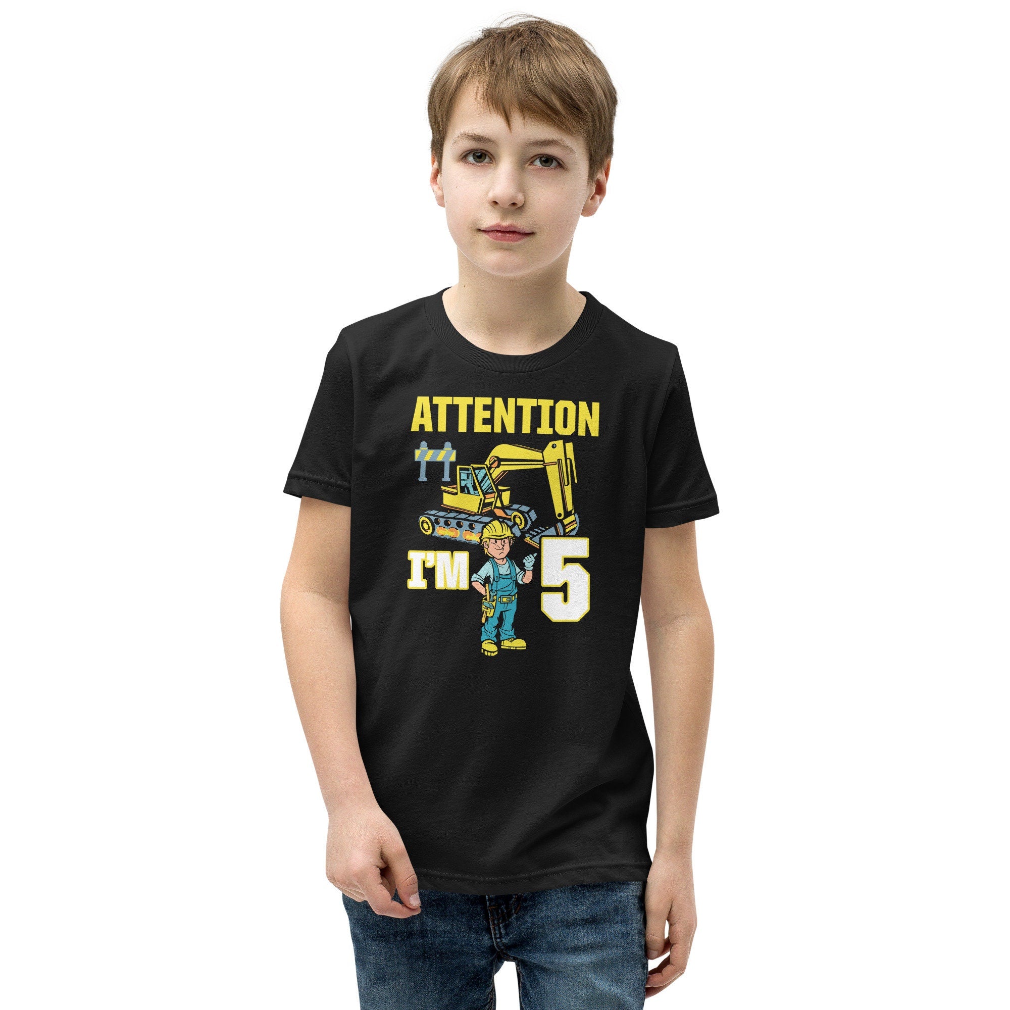 Attention I39m 5 Years Old Excavator Boy Kid39s Birthday Shirt Graphic Tee – Premium Graphic · High-Quality Print