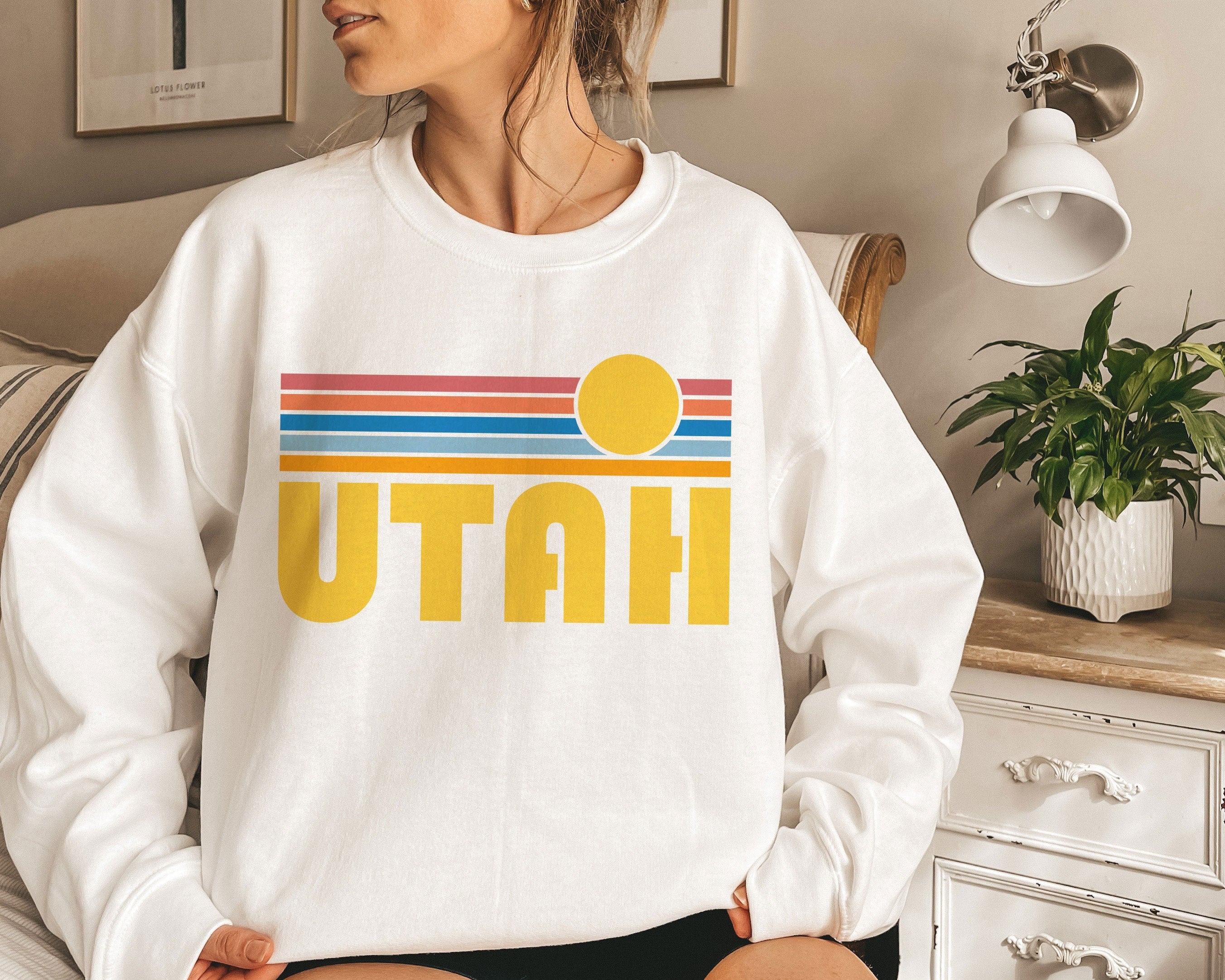 Utah Sweatshirt Retro Sunset Crewneck Unisex Utah Sweatshirt Personalization Available Sweatshirt – Soft Feel · Great Gift For Fans